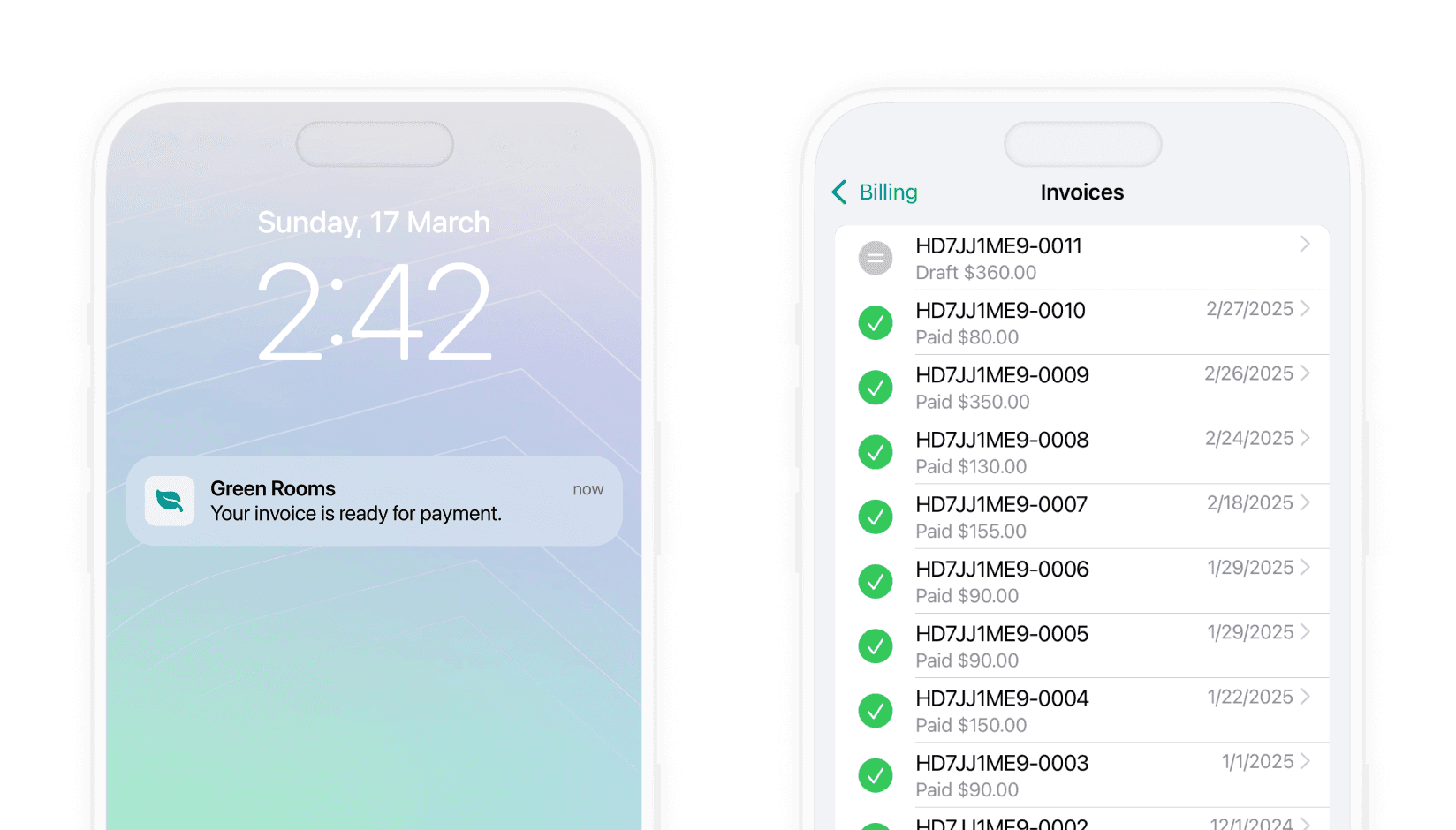 andcards coworking space app: push notification to pay for coworking space membership