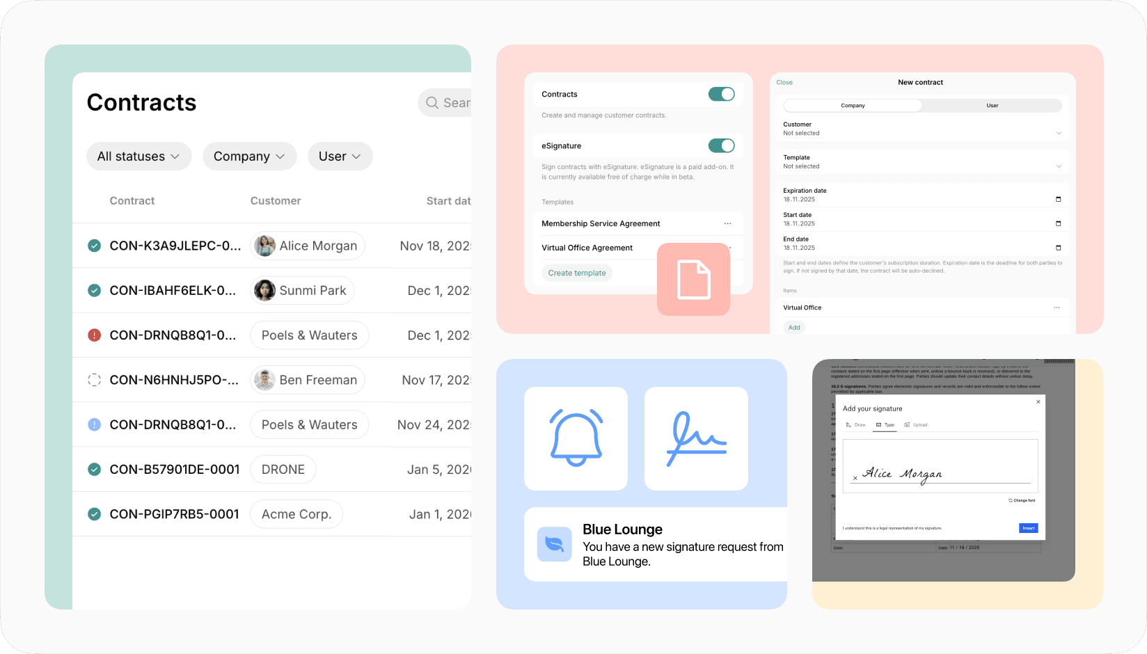 contracts and eSignatures on Spacebring coworking space management software