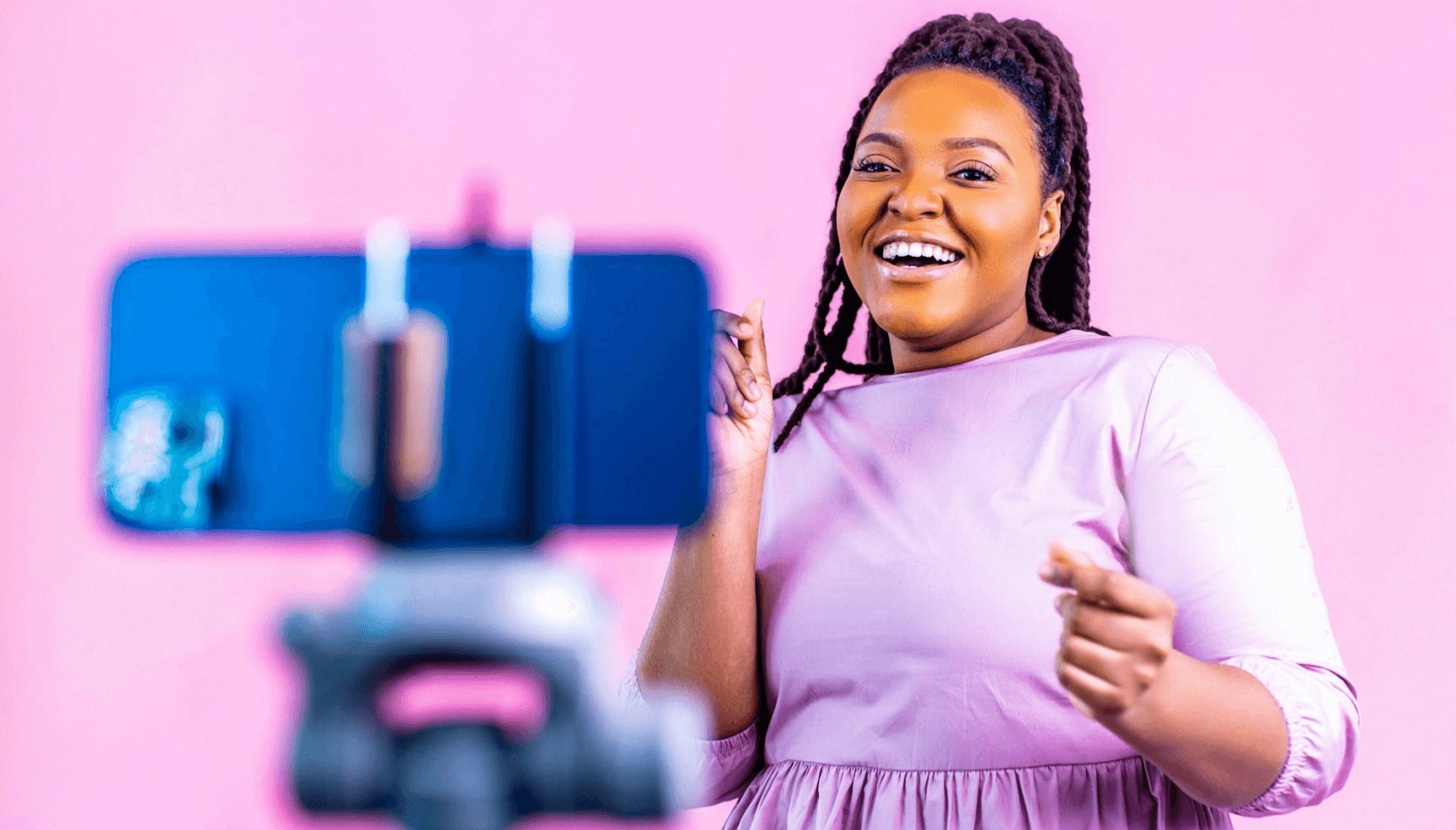 Blogger recording a video in a coworking space