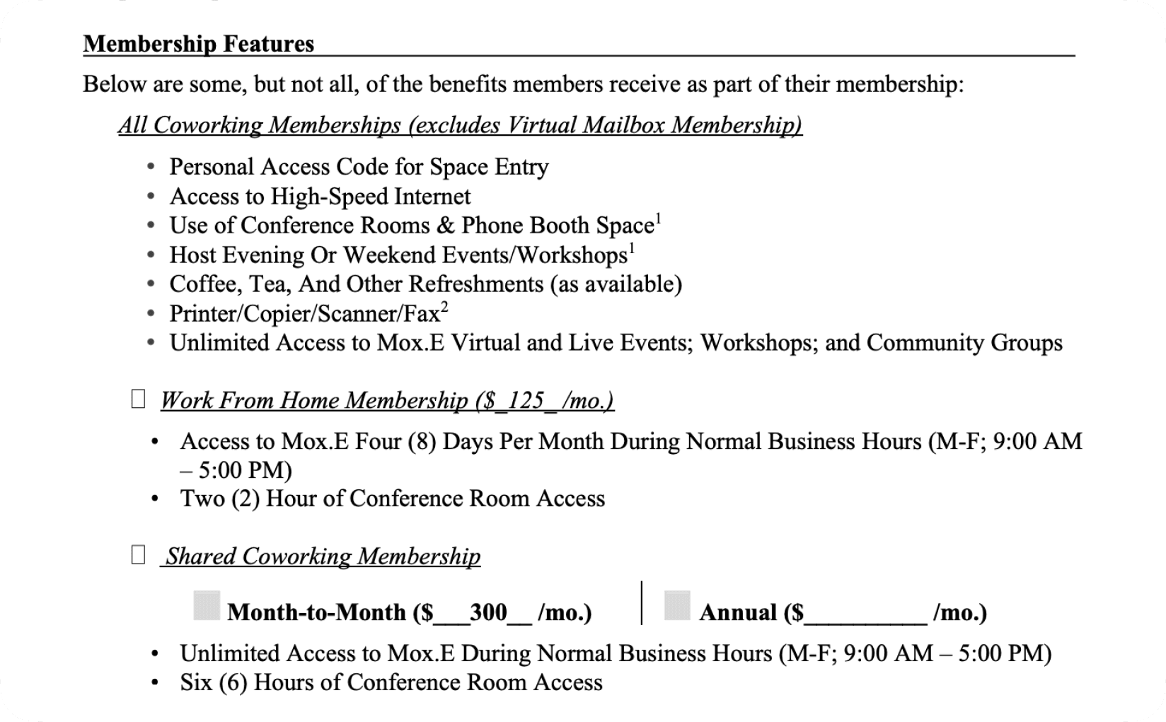 Coworking membership agreement