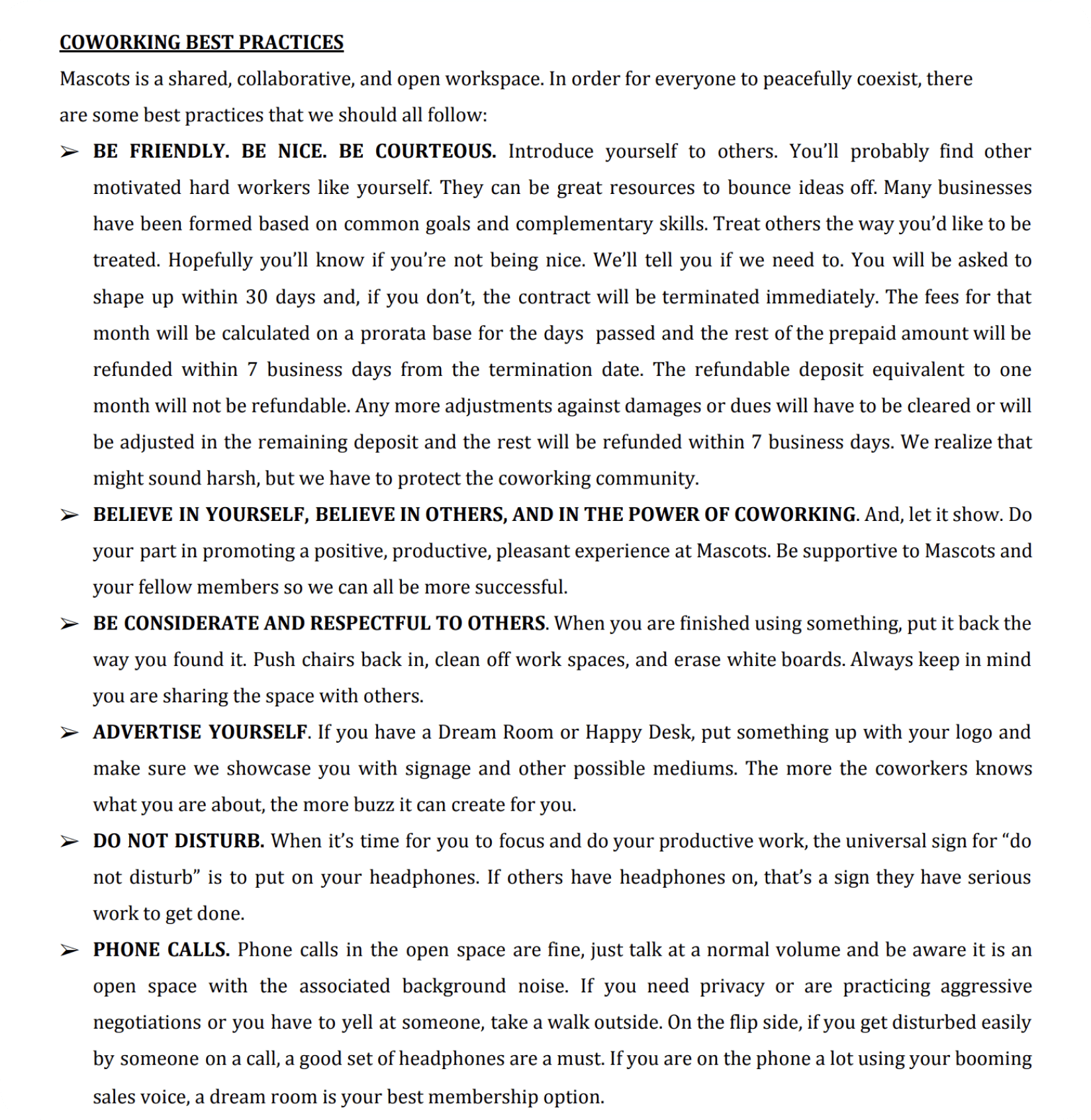 Coworking space agreement