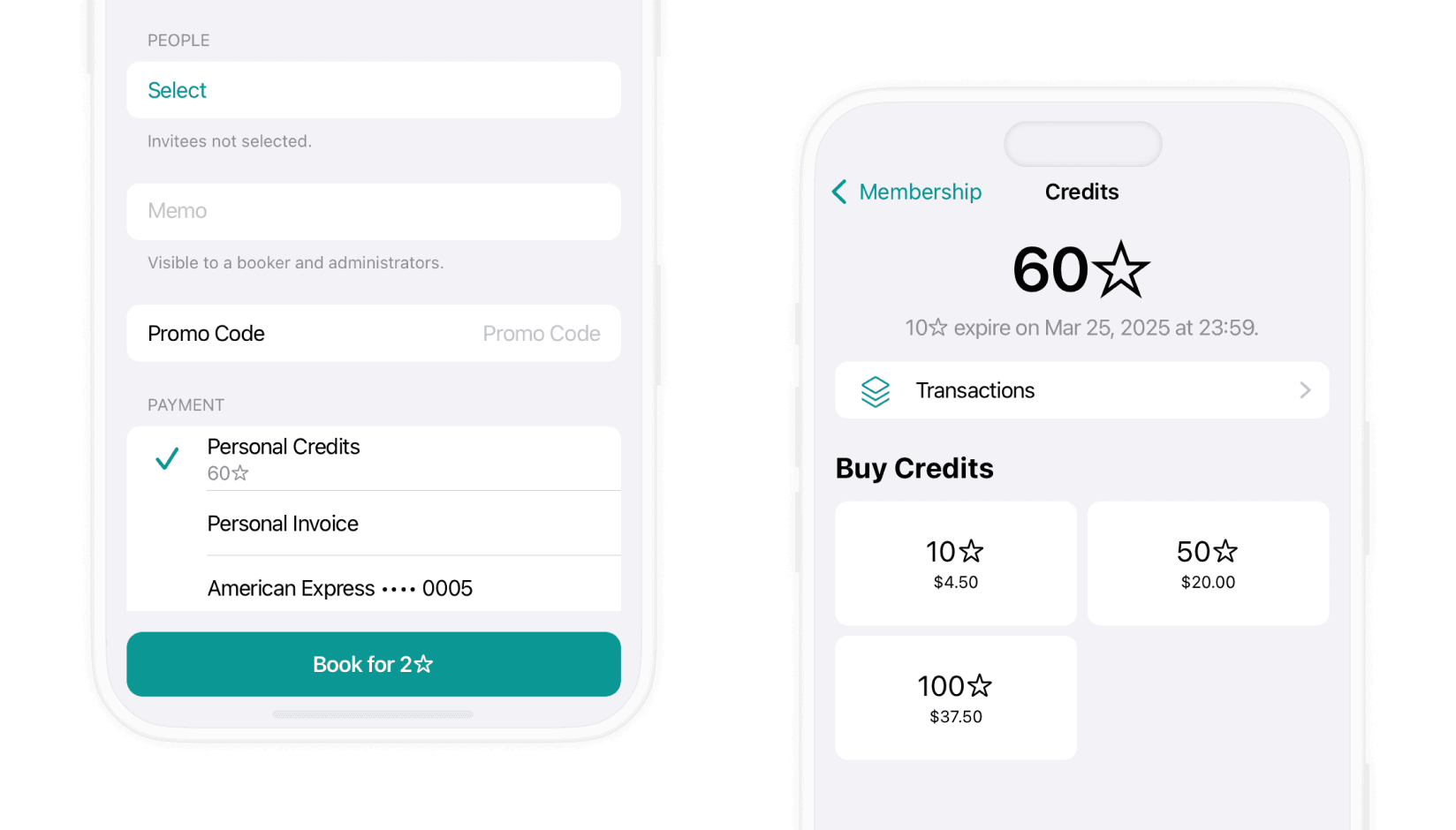 credit system for booking meeting rooms at a coworking space on Spacebring app