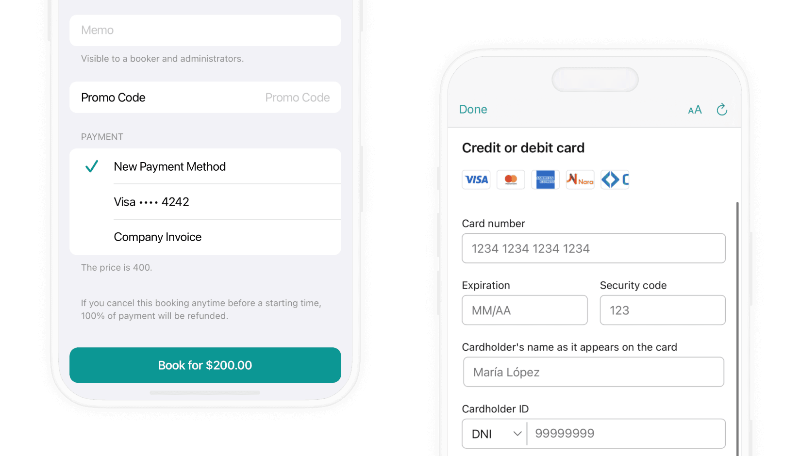 meeting room booking at a coworking space with a banking card on Spacebring app
