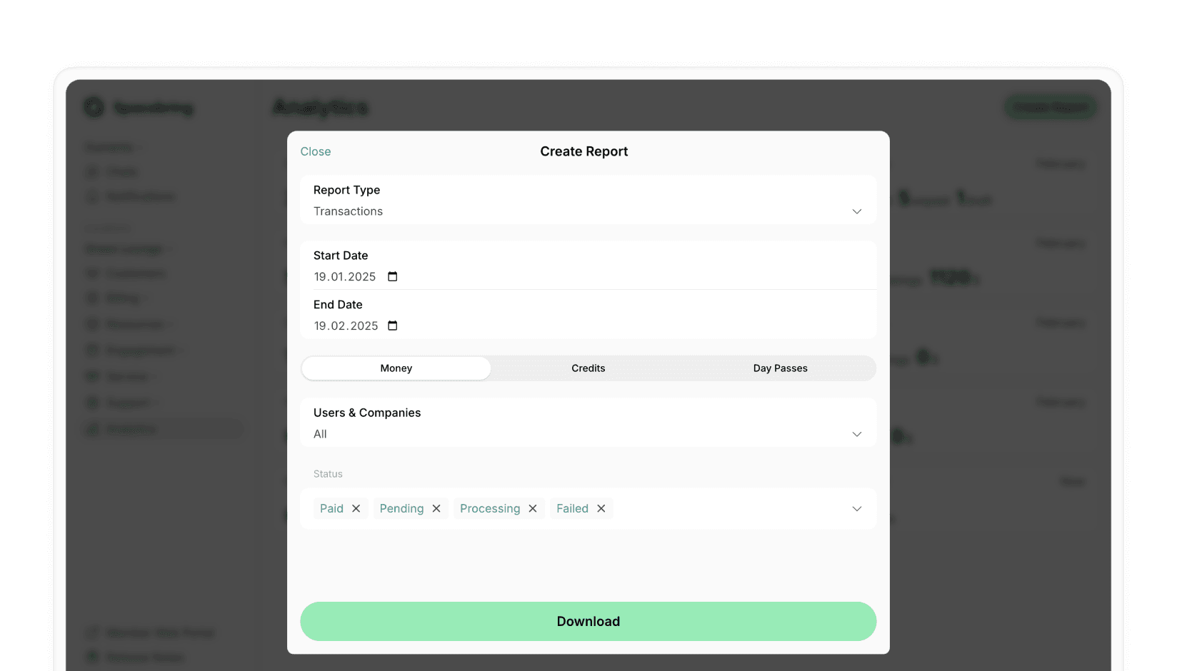 Analytics on Spacebring mobile coworking space app