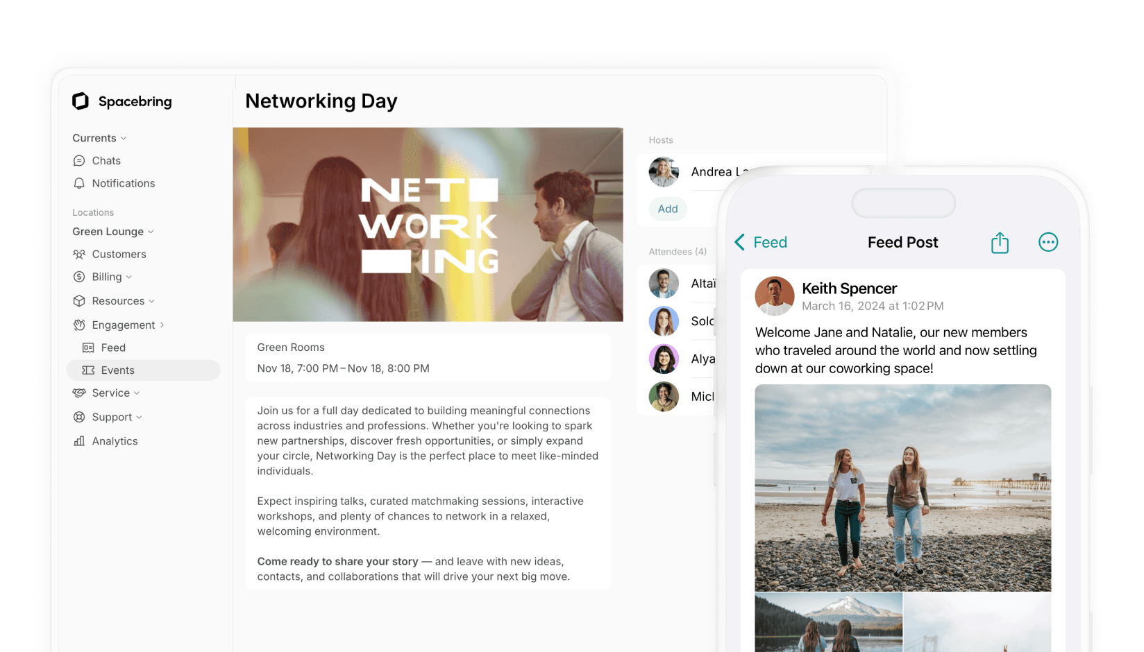 Event management system and feed on Spacebring