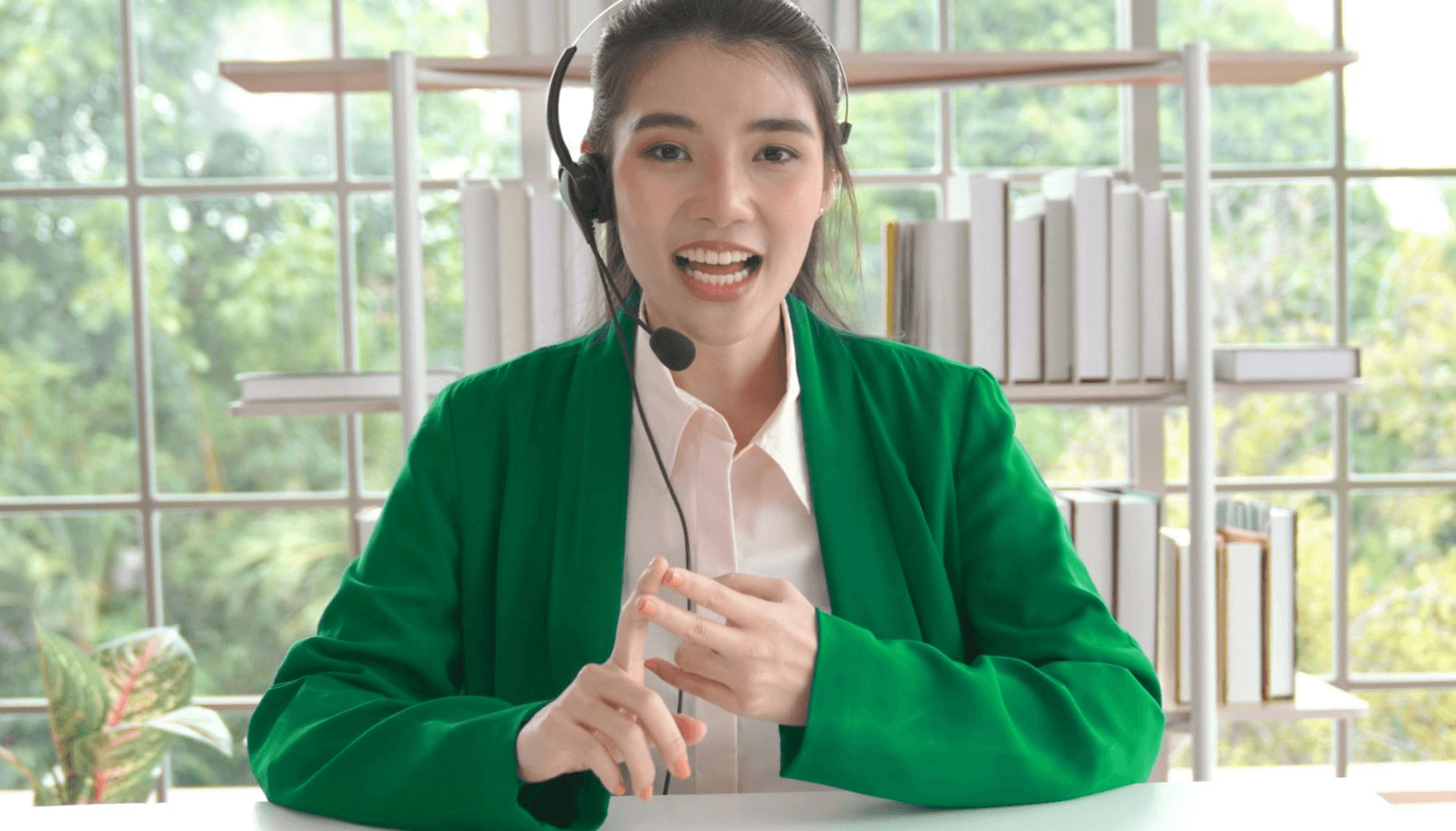 Coworking space manager hosting a webinar