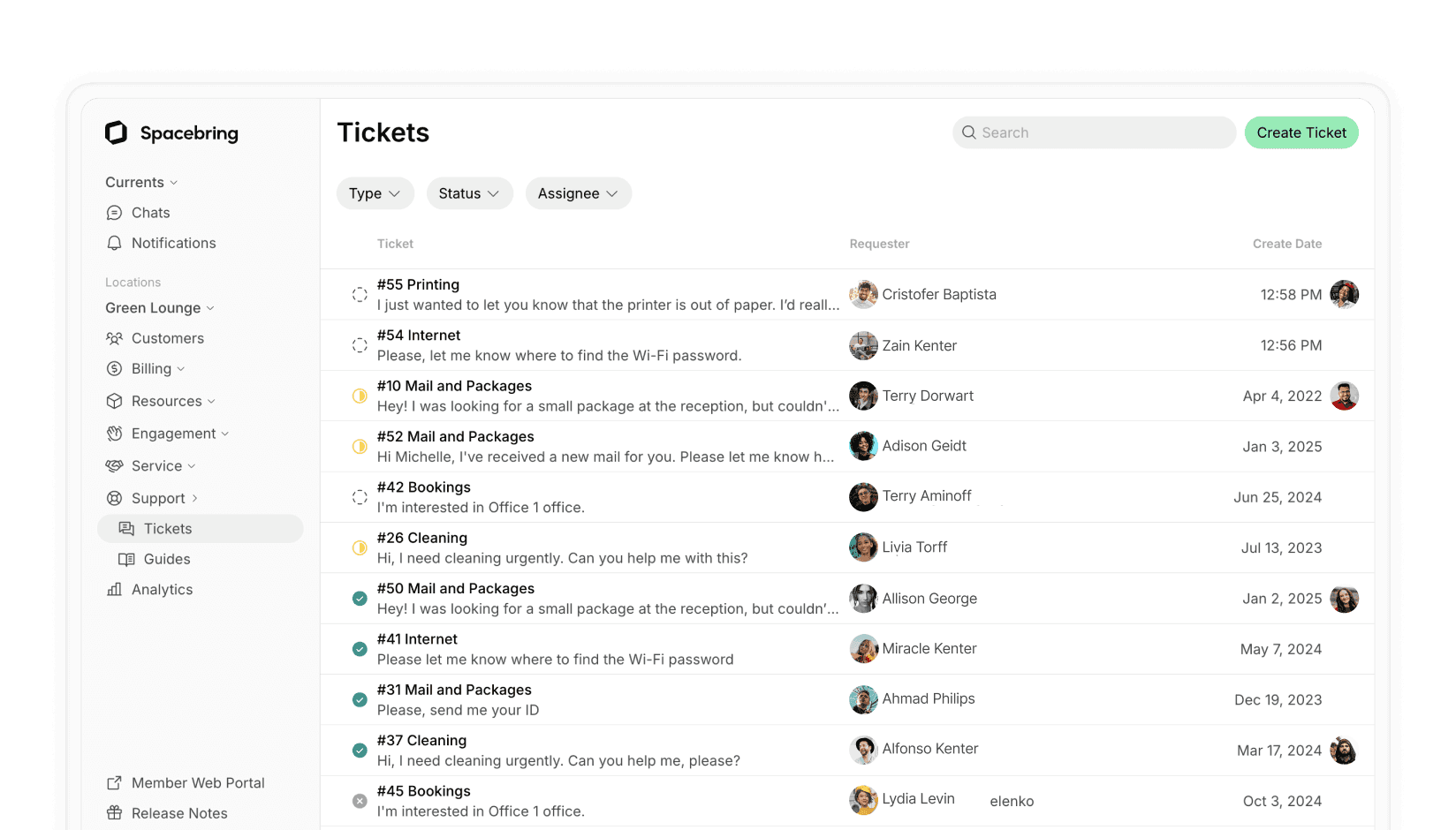 Customer support software by Spacebring