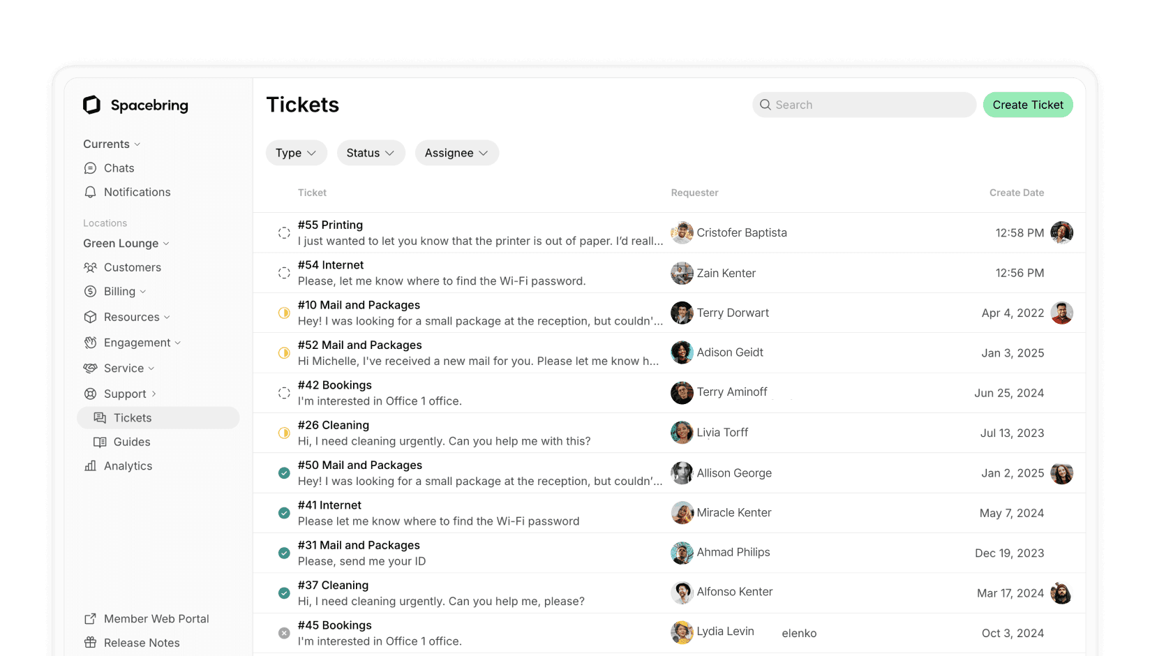 member support system - Spacebring coworking space management software