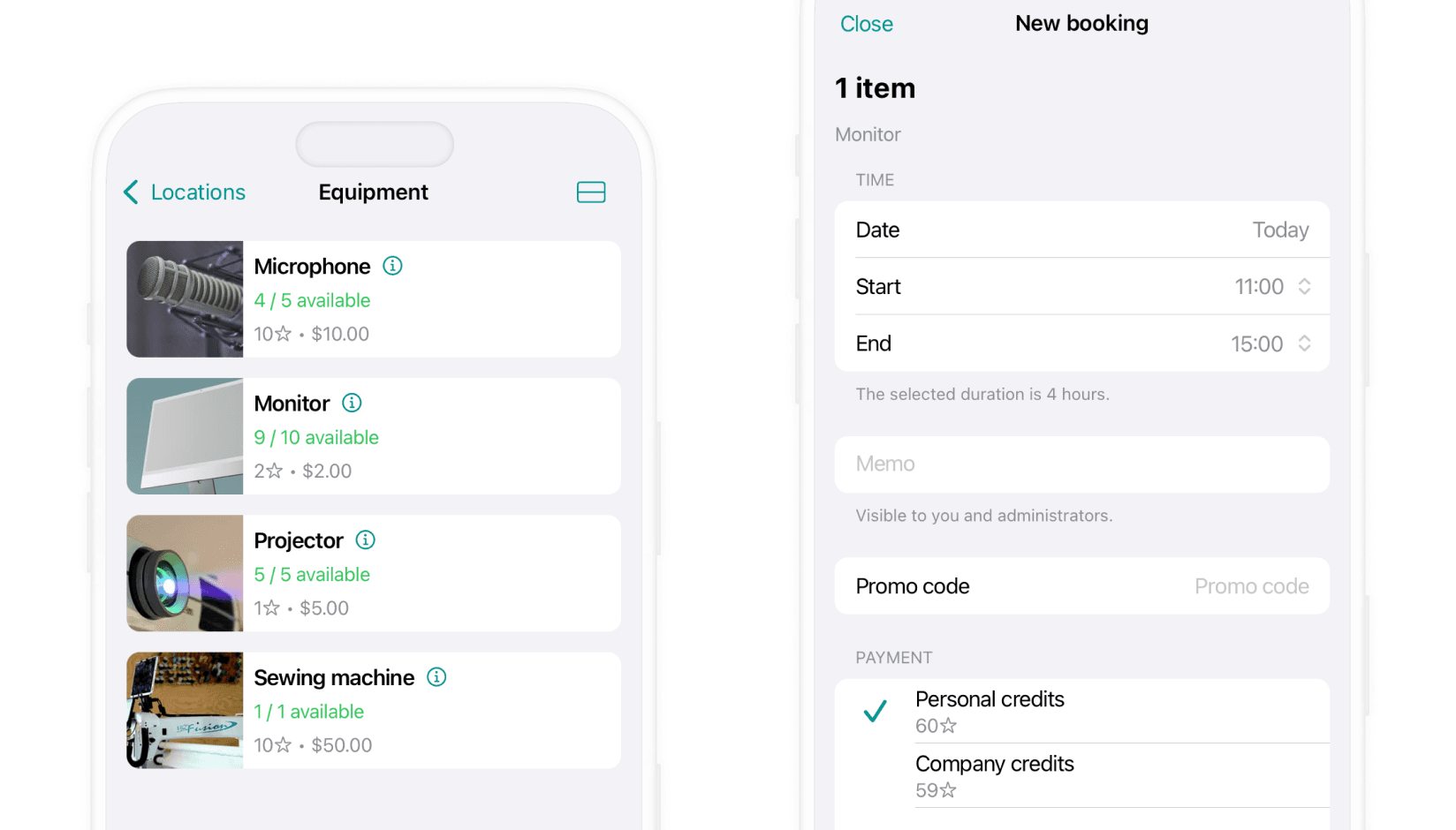 Equipment booking on Spacebring coworking space management software