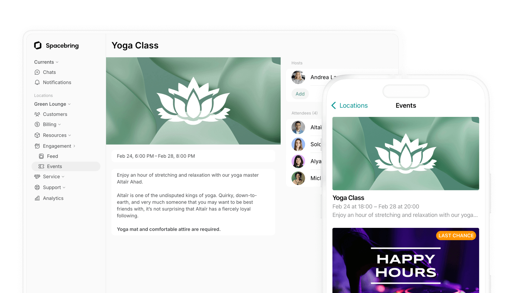 Spacebring event management system used by LAMB coworking space
