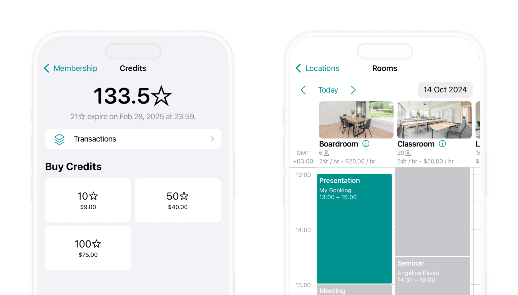 Credit system on Spacebring coworking space management software