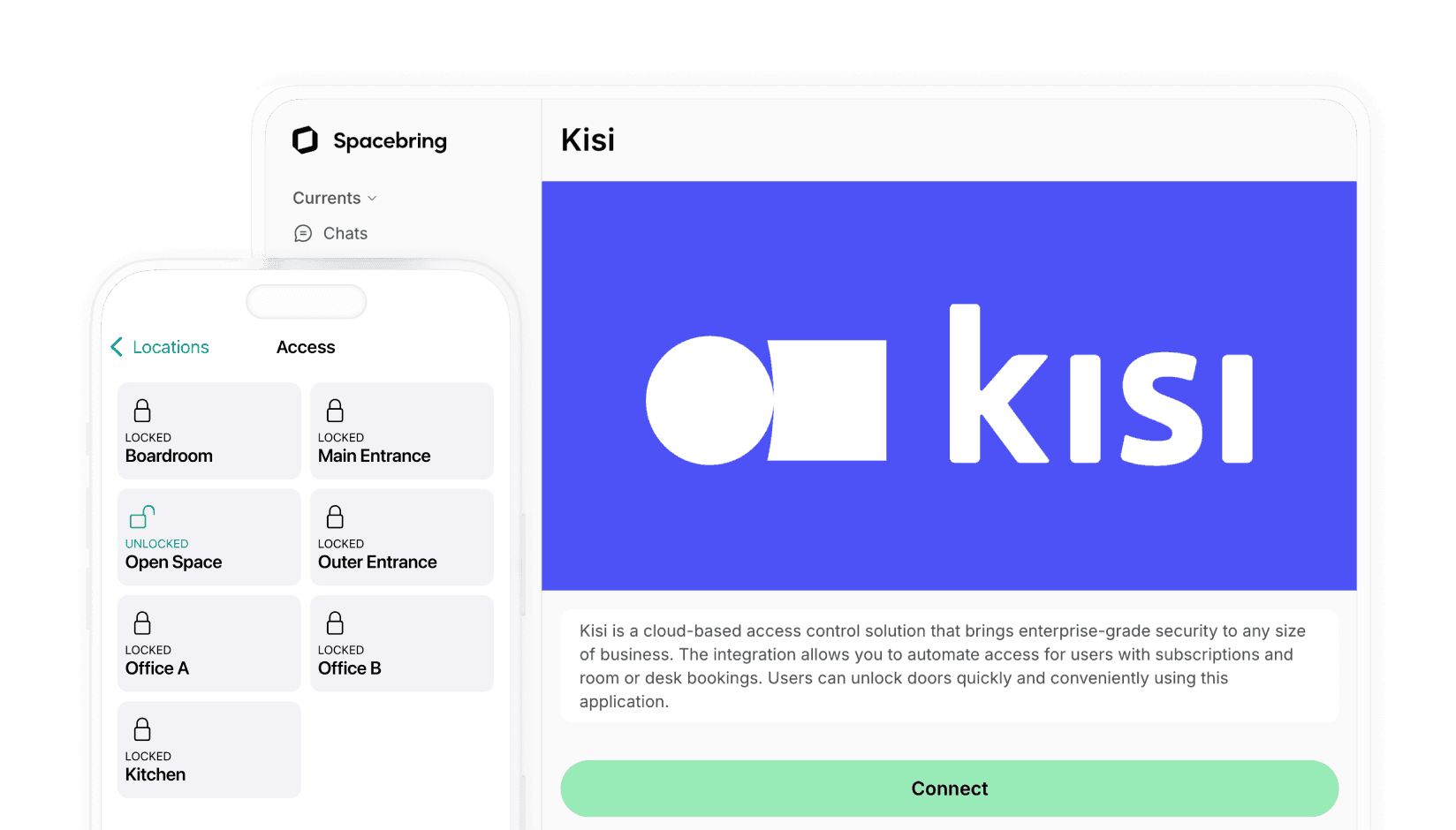 In-app door unlock on Spacebring coworking space management software