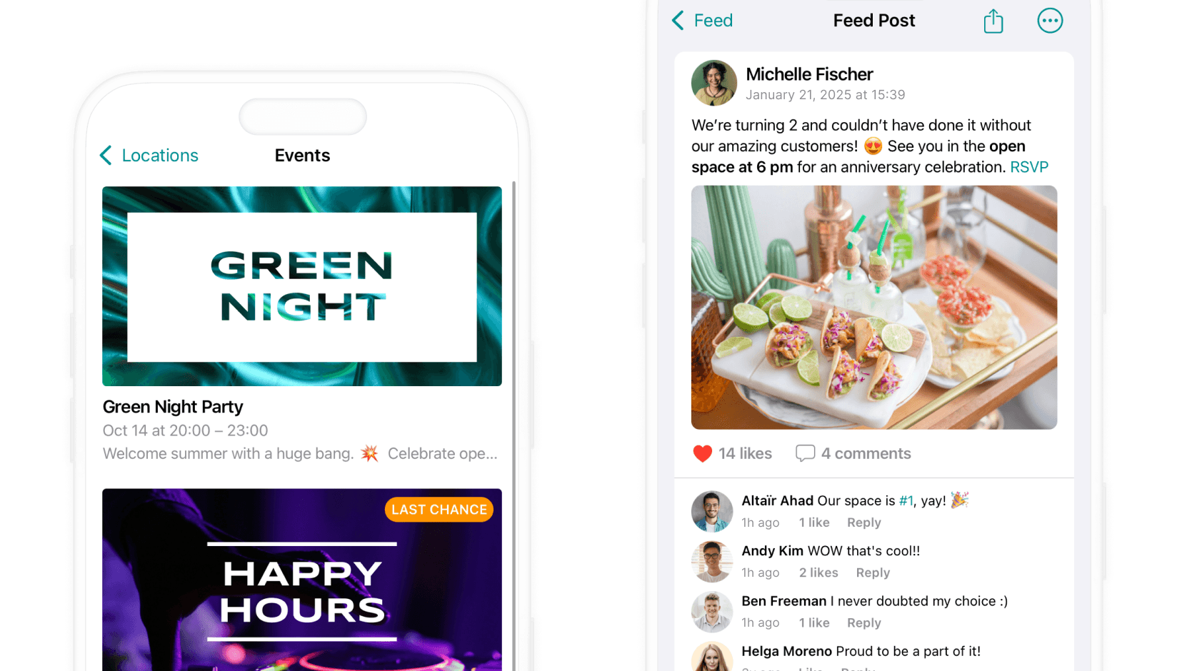 Events and Feed on Spacebring coworking space management software