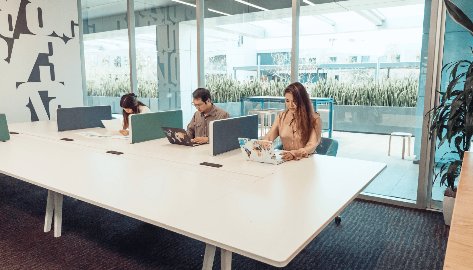 members using hot desks at a coworking space