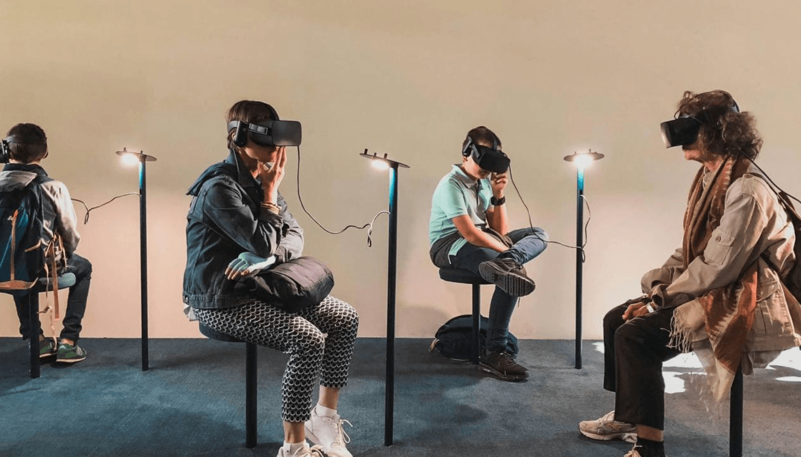 coworking space members wearing VR glasses