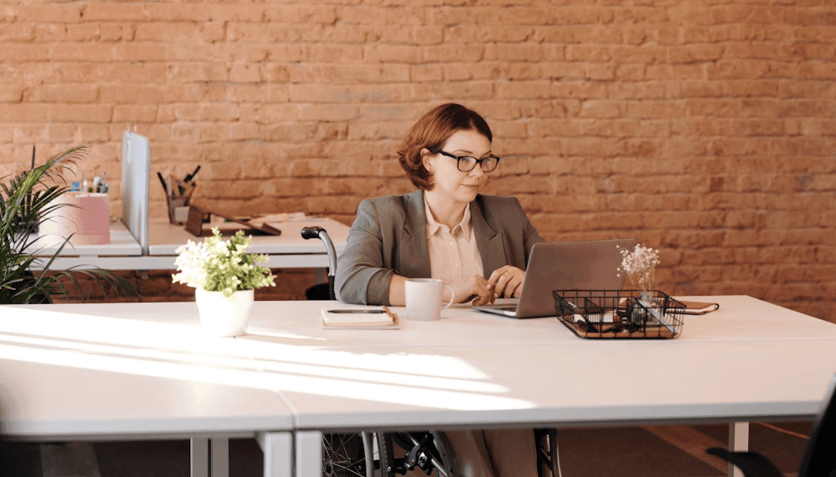 coworking space member in a wheelchair