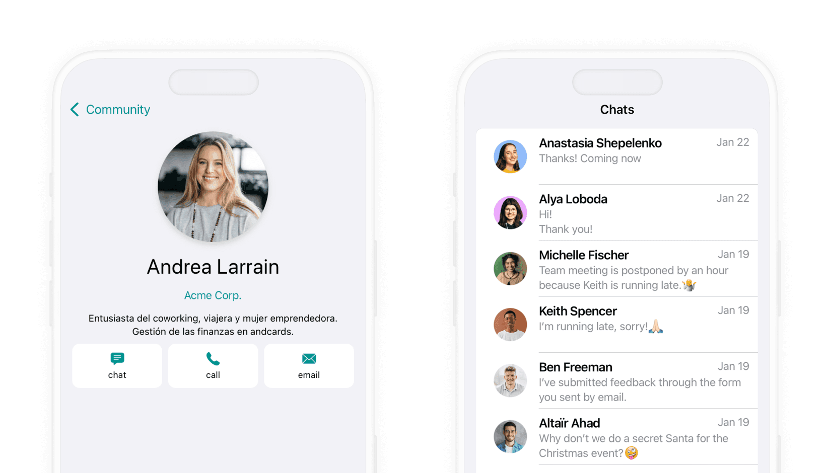 Chats on andcards coworking space software