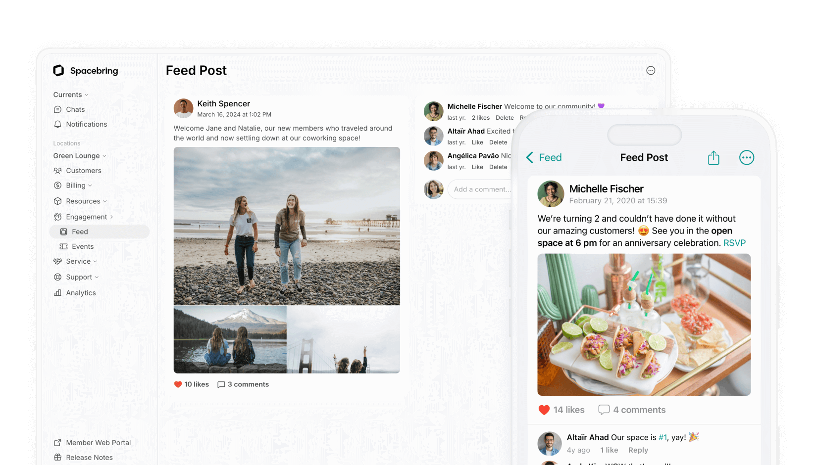 Feed newsfeed on Spacebring coworking space management software