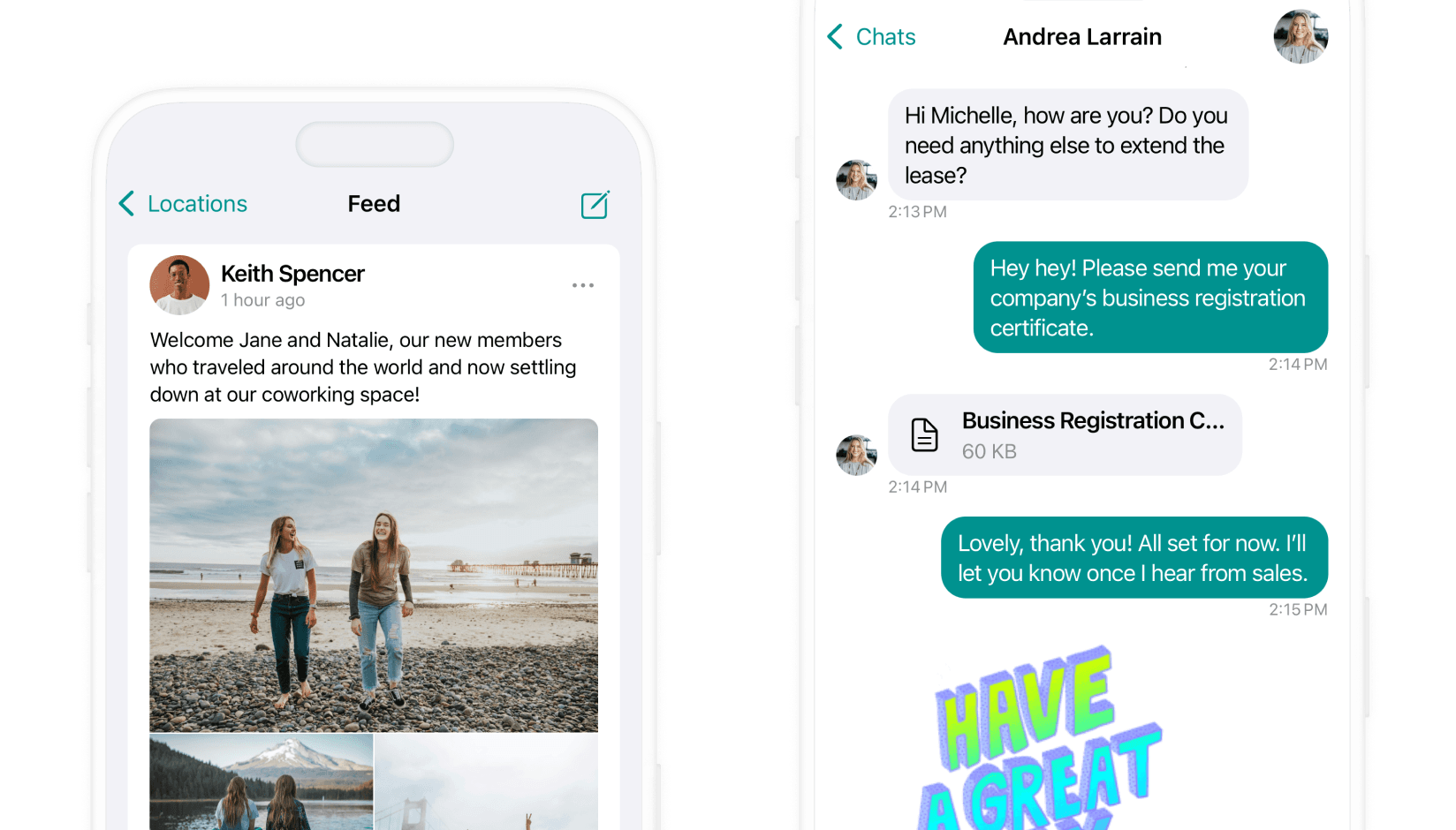 Feed and Chat for yoga studios on Spacebring coworking space management software
