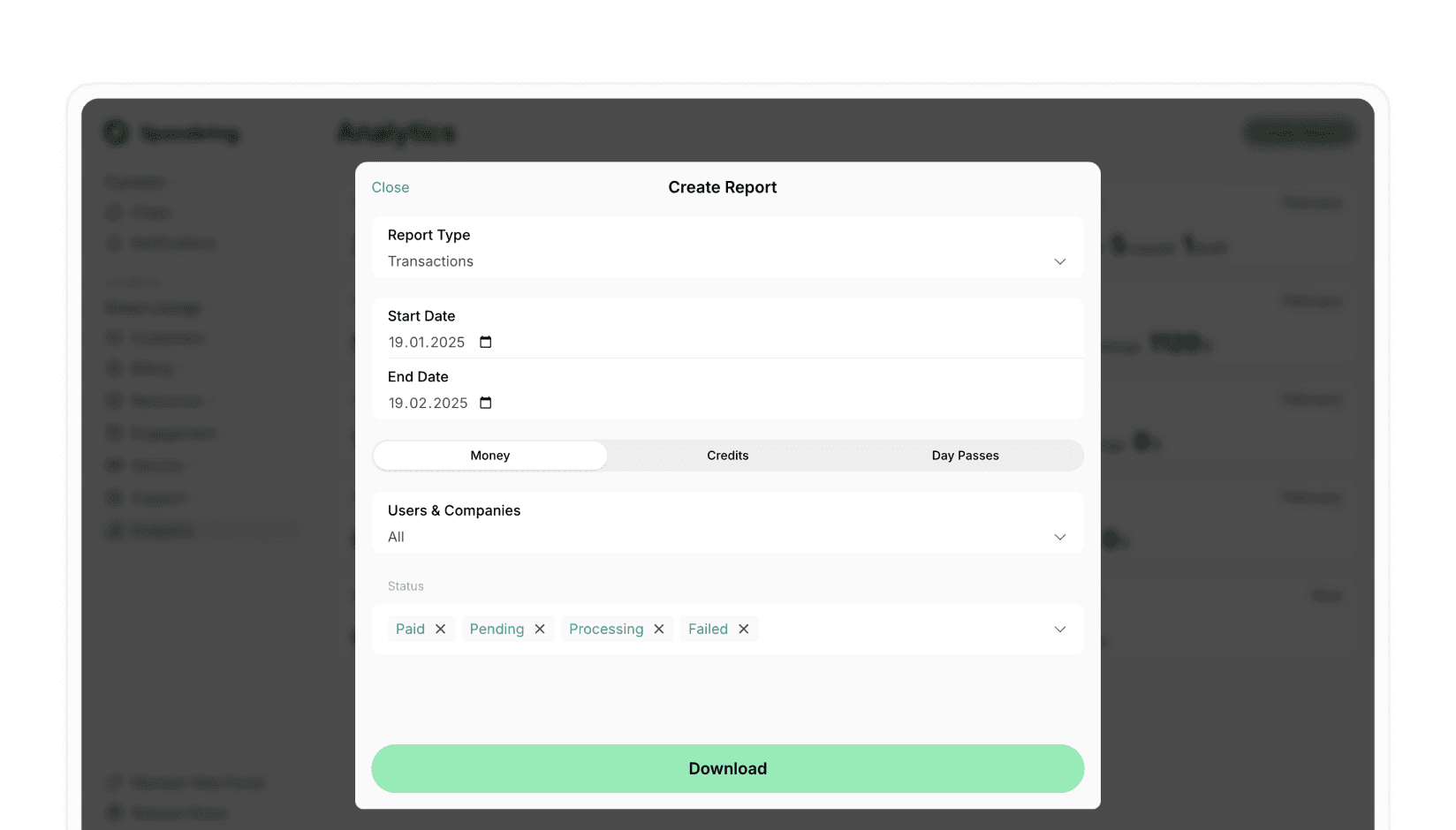 Custom reports on Spacebring yoga management software