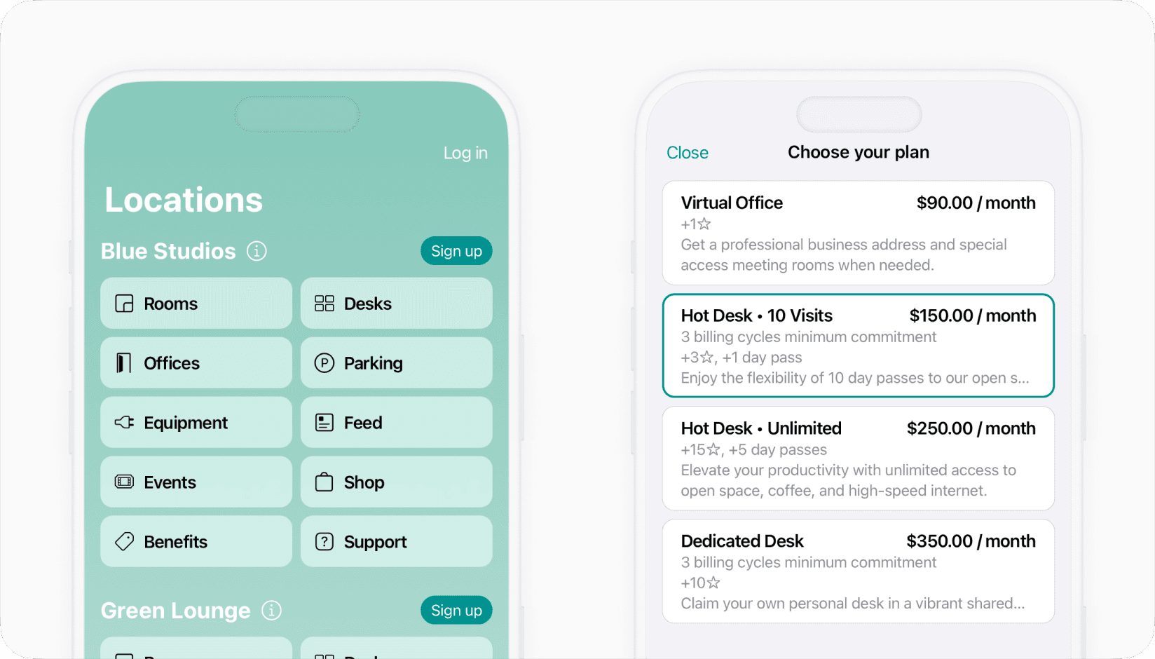 sign up for plans on Spacebring coworking space software