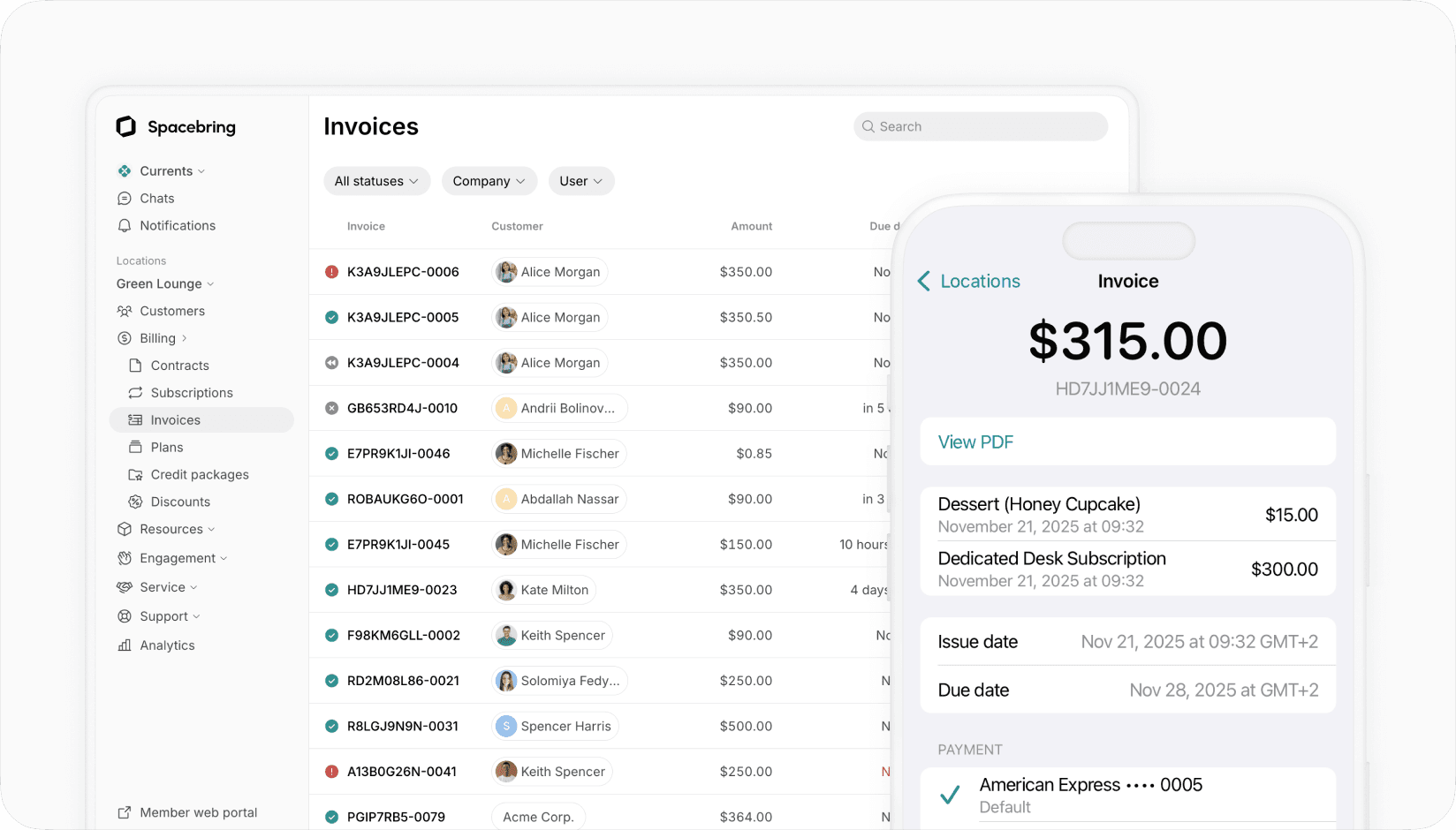 Automated invoicing on Spacebring coworking space software