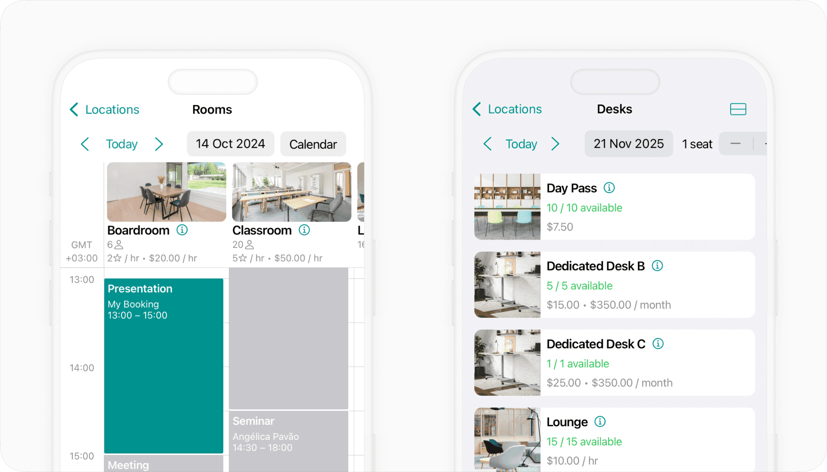 Desk booking system on Spacebring coworking space management software