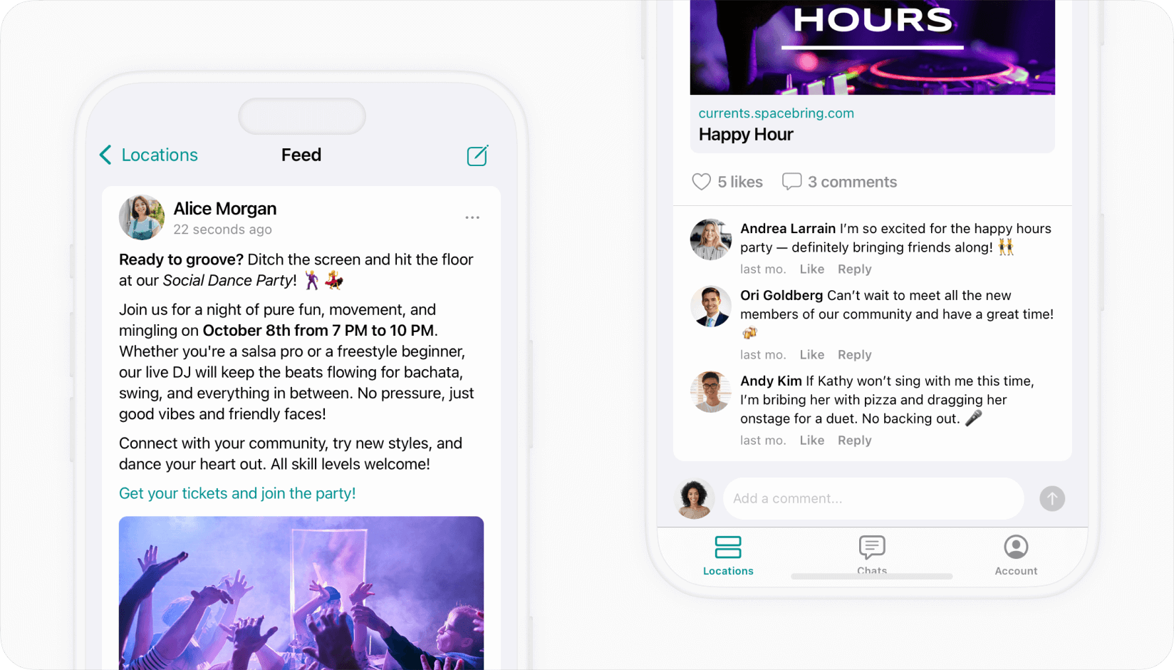 Newsfeed on Ipade coworking space app developed by Spacebring