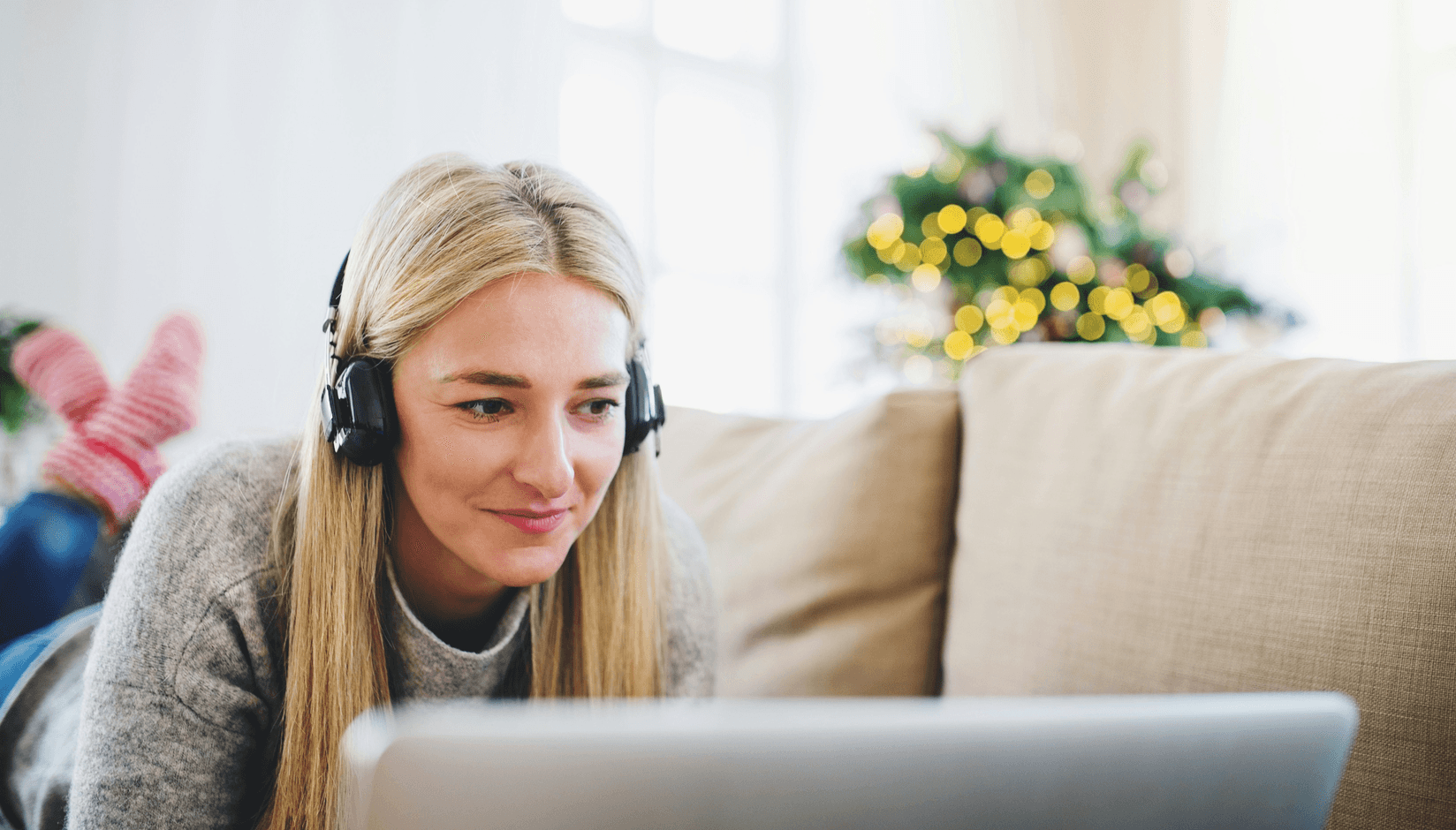 Coworking space member wearing headphones