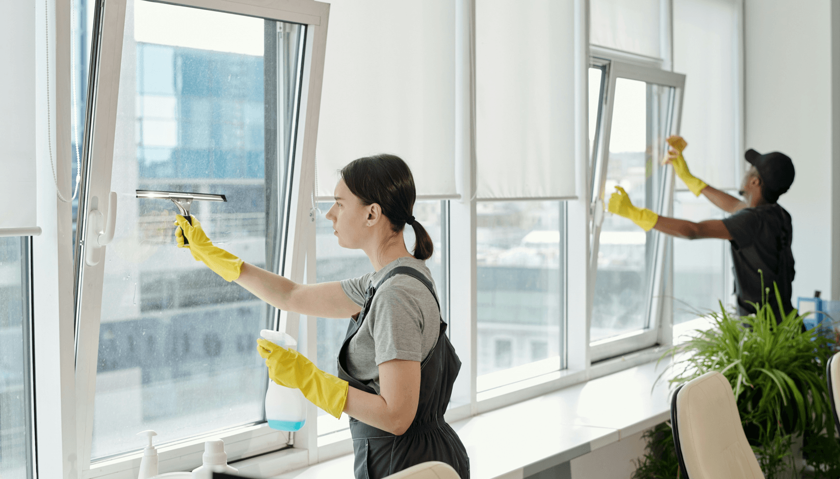 Man cleaning a coworking space