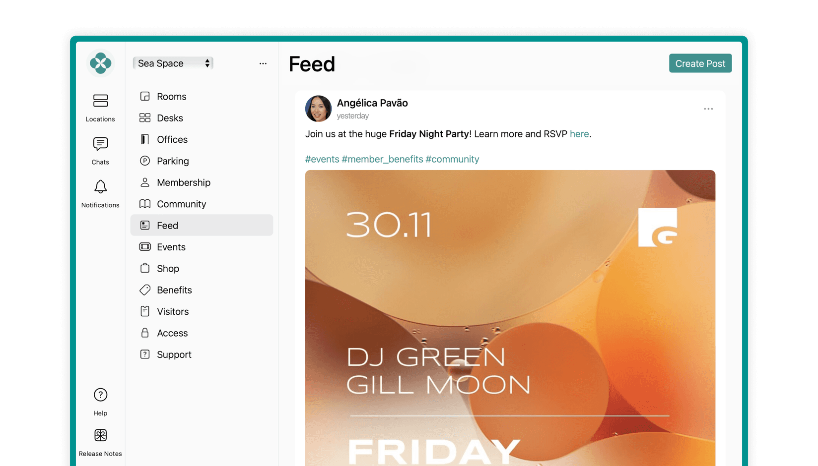 Feed on Spacebring coworking space management software: event announcement