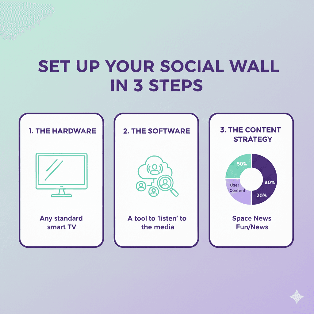 how to set up a social media wall at a coworking space