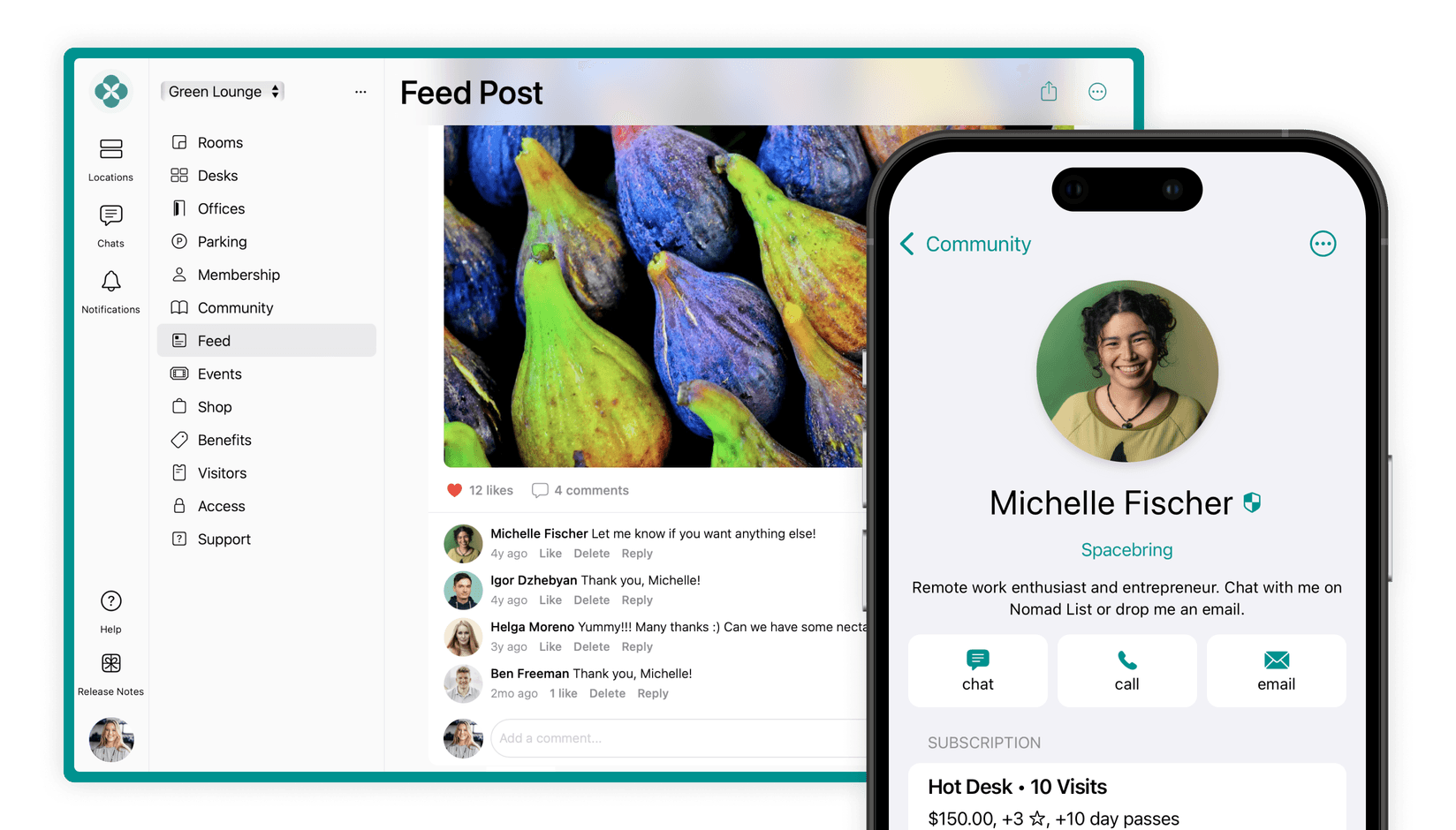 Newsfeed on Spacebring coworking space management software