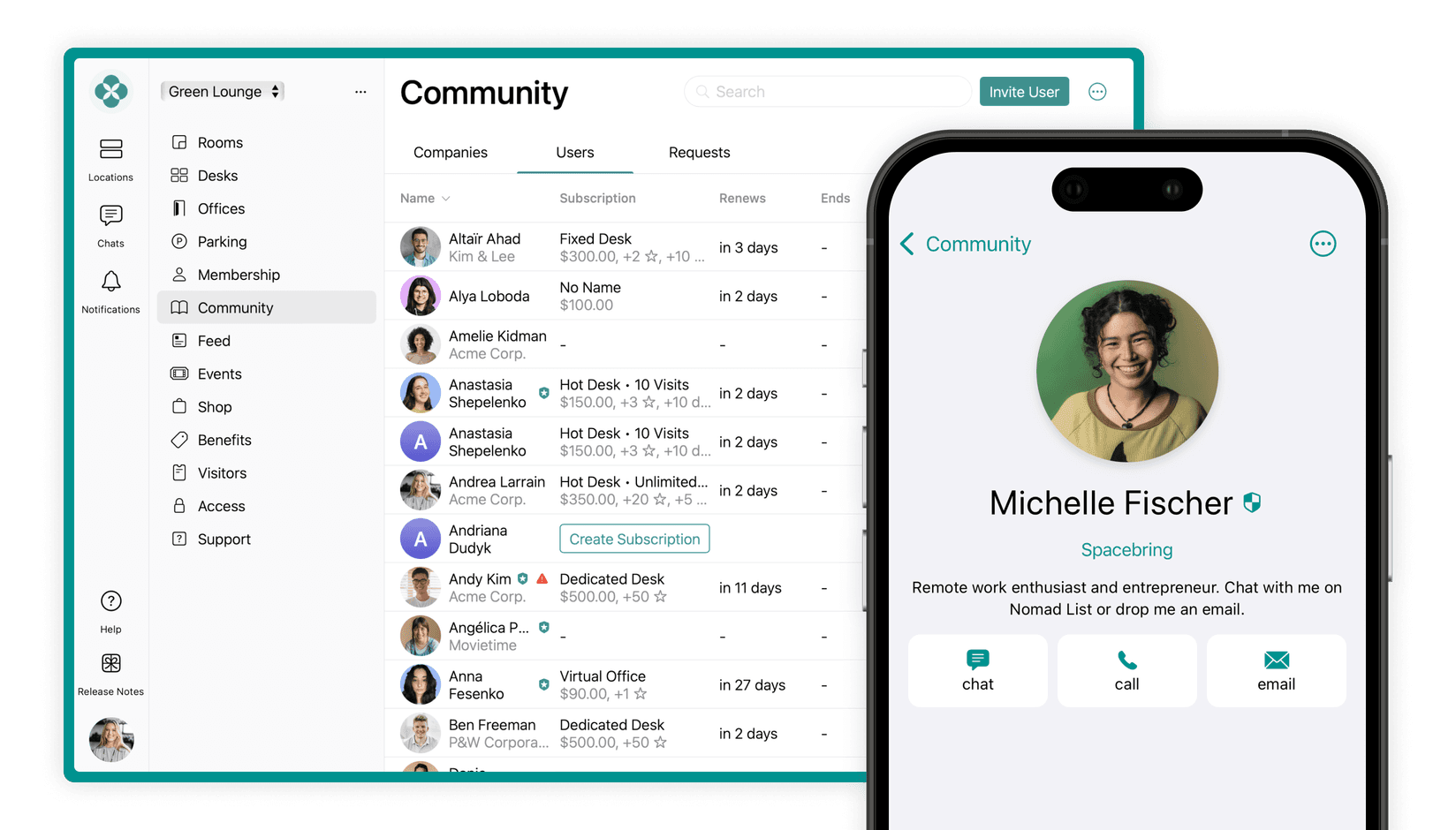 Community catalog on Spacebring coworking space management software