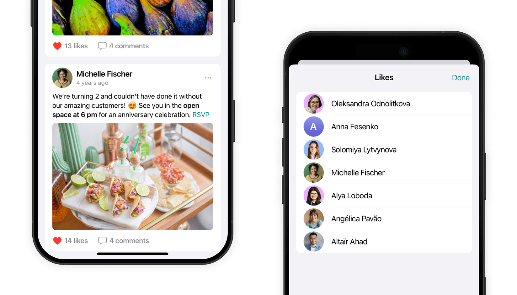Spacebring coworking space app: Feed newsfeed and communication tool - members can view who liked their post