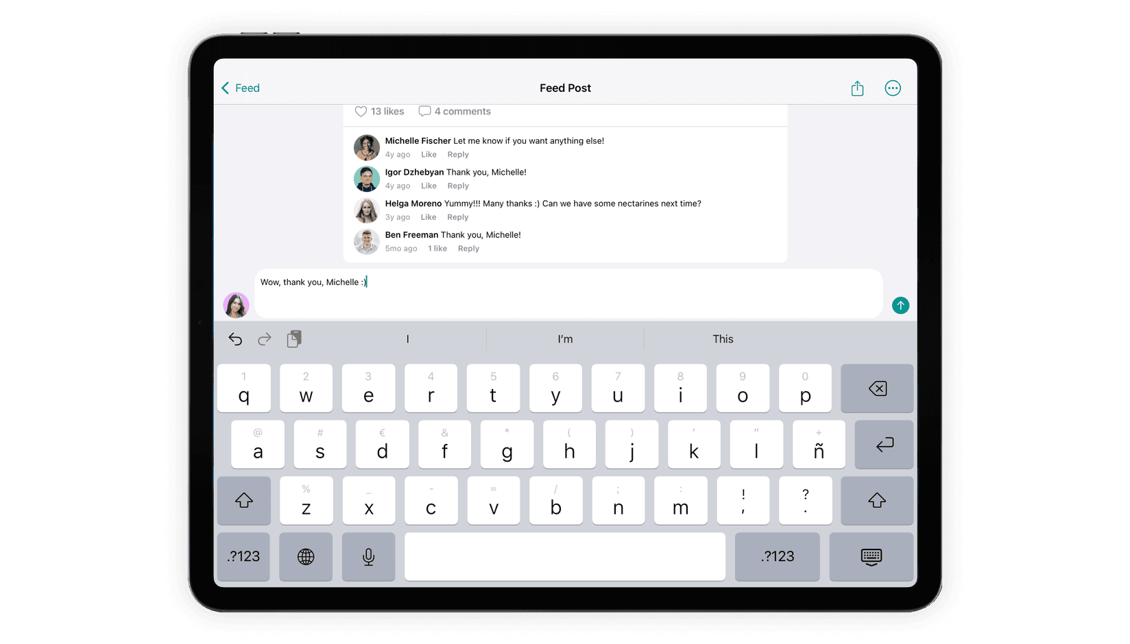 Spacebring coworking space management software: post in feed