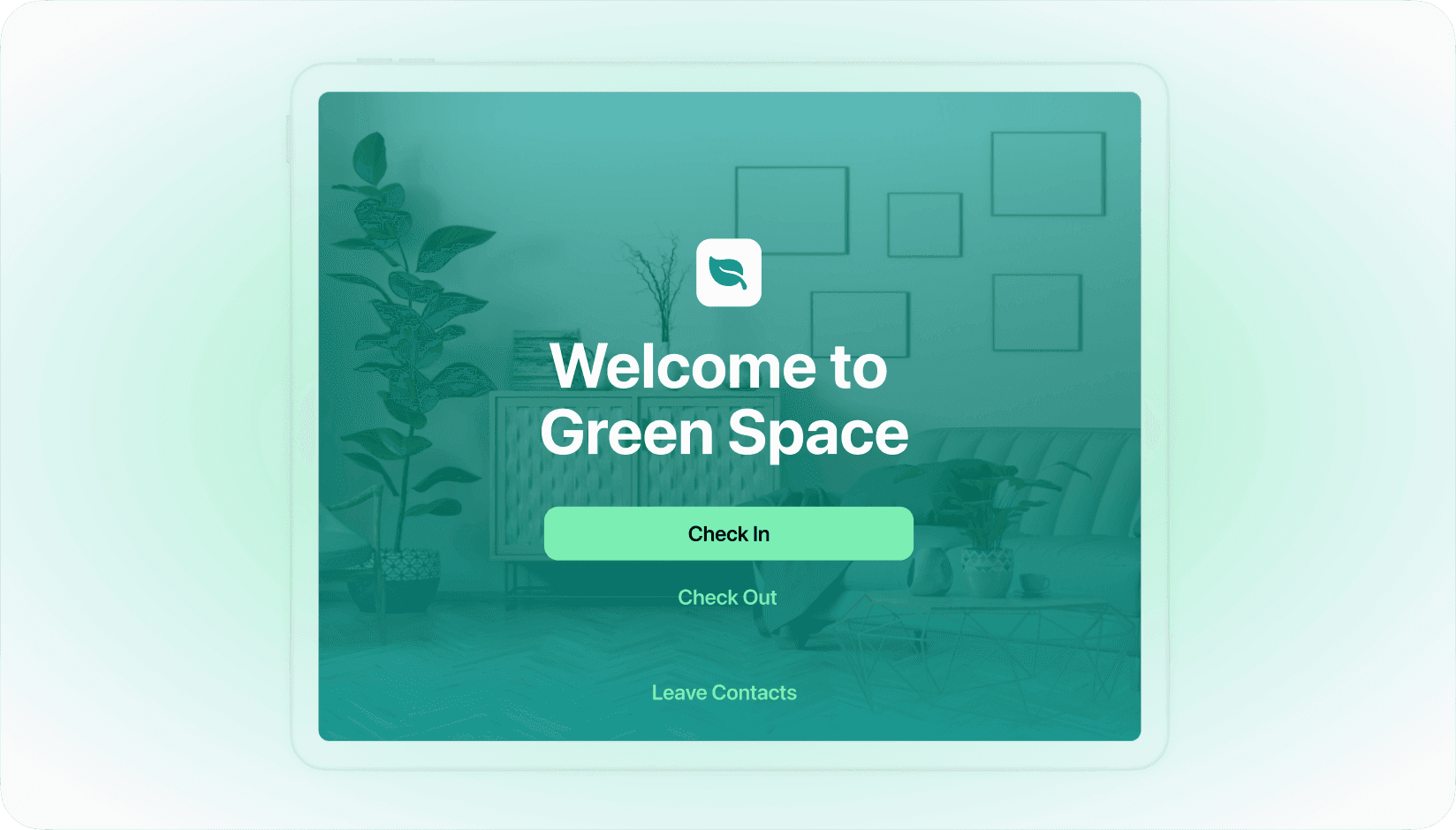 andcards visitor management system for coworking spaces - welcome message on the check in tablet