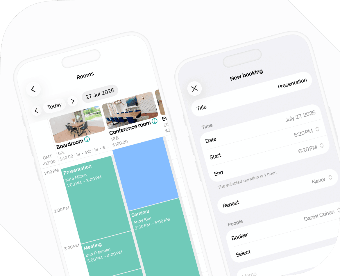 Room booking in Spacebring admin mobile app