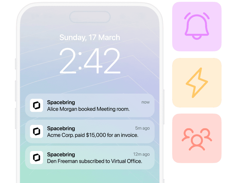 Notifications at Spacebring admin mobile app