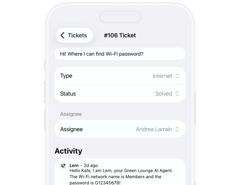 Support tickets at Spacebring admin mobile app