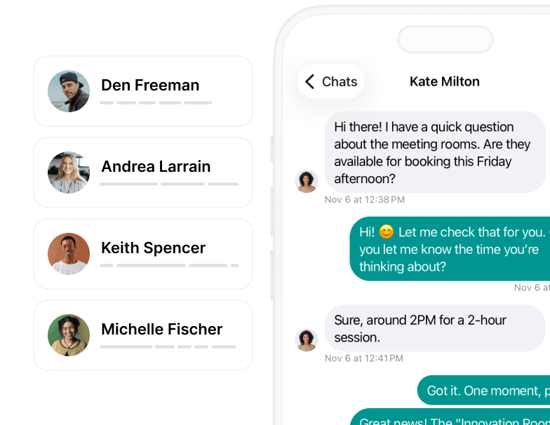Chats at Spacebring admin mobile app