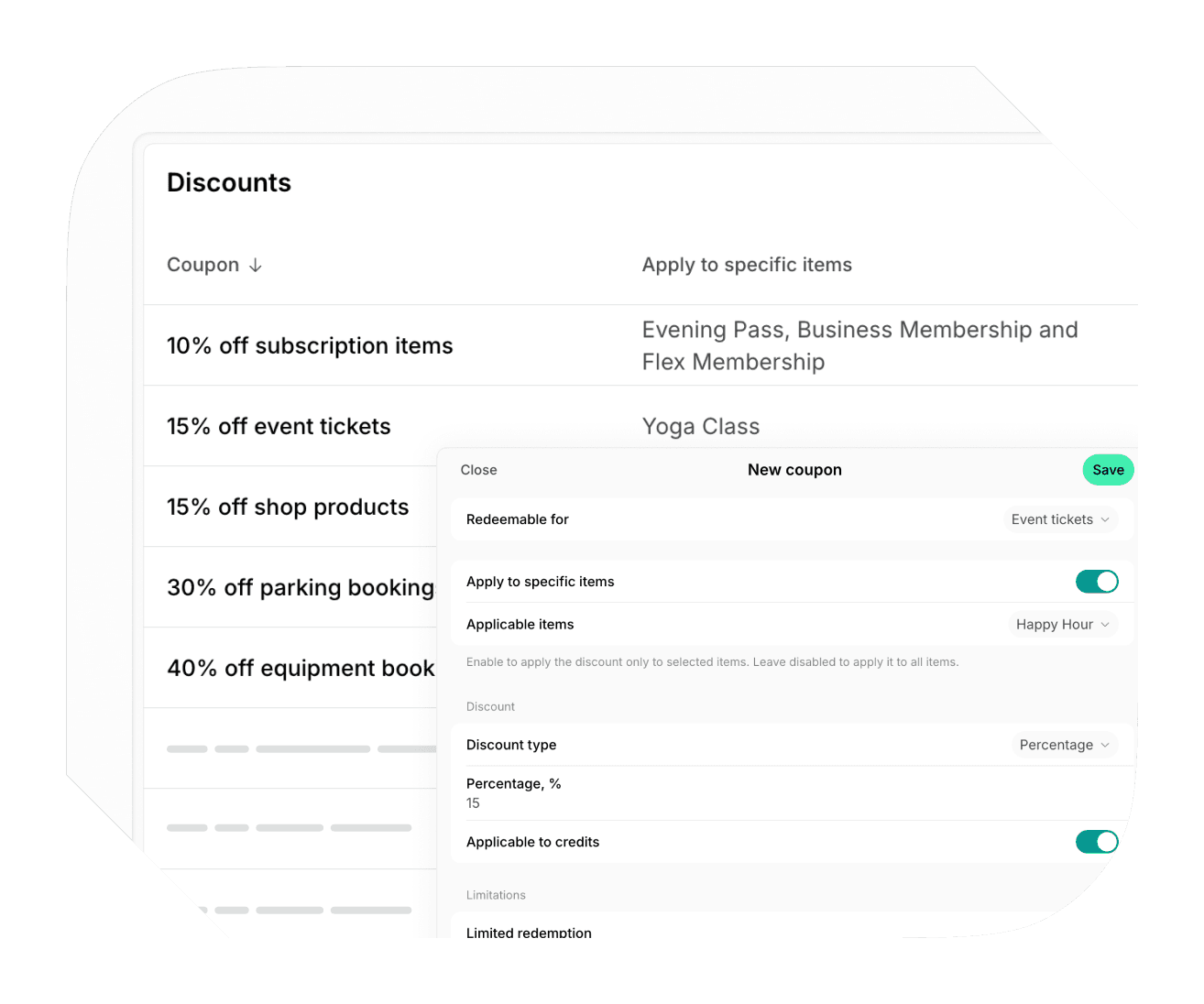 Creating discounts in Spacebring