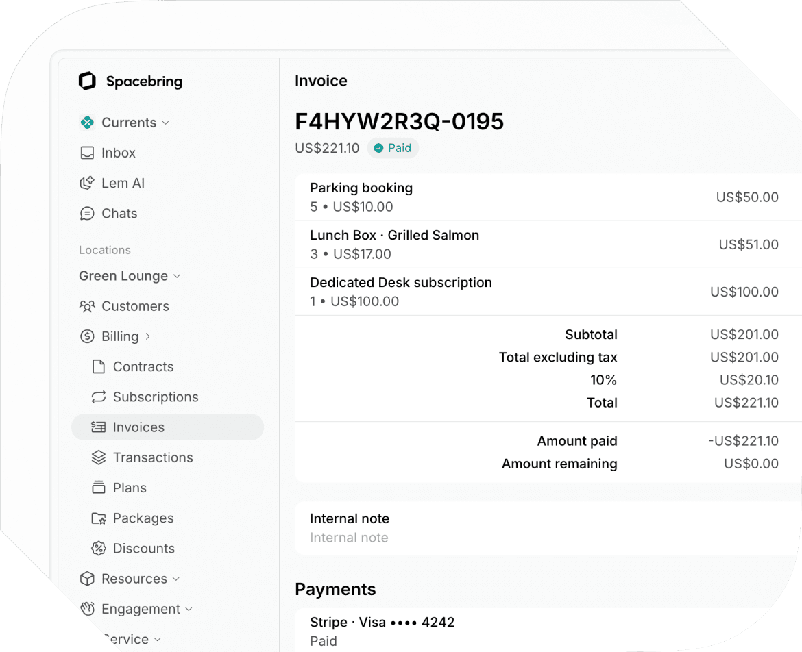 Member invoice in Spacebring