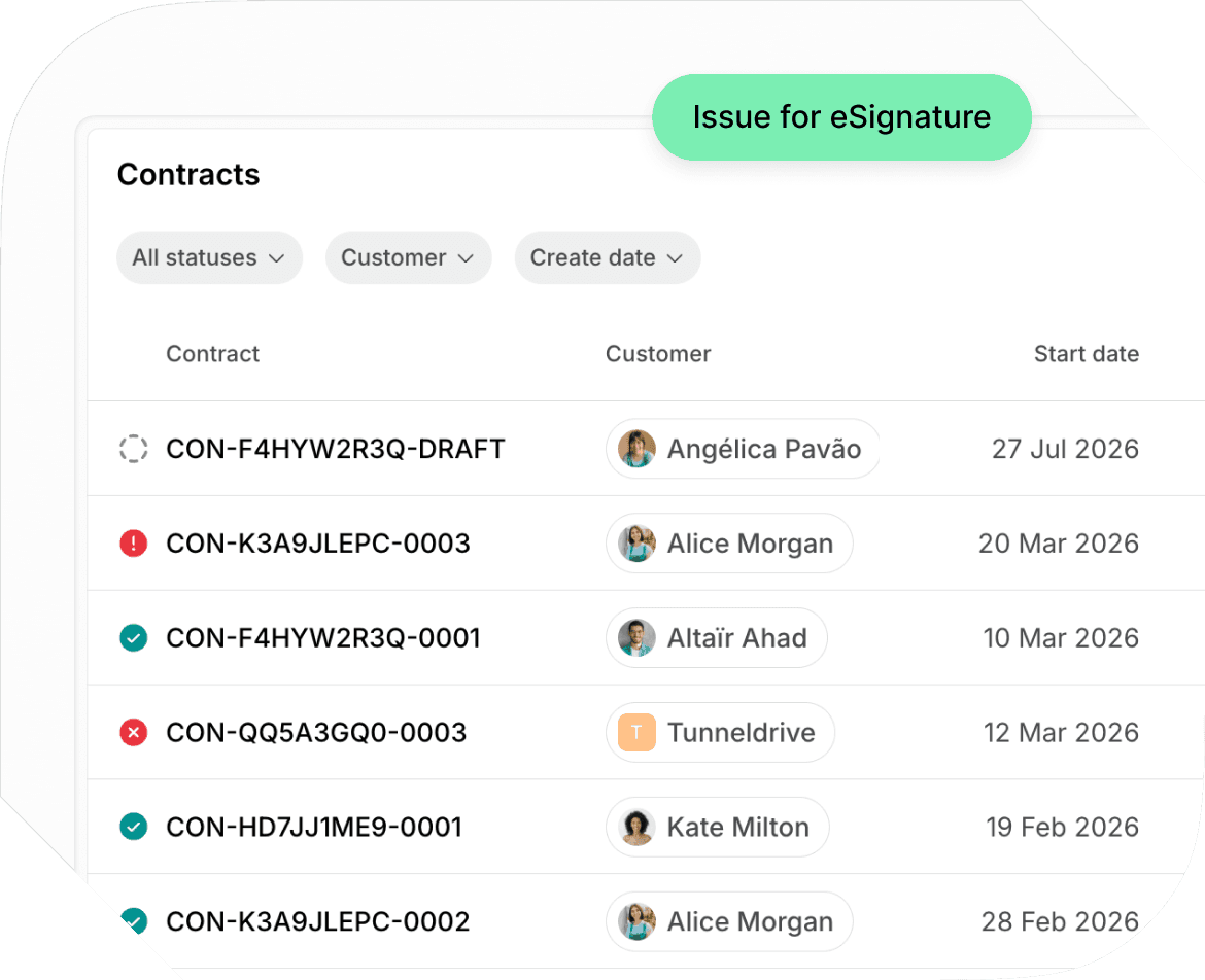 Contract management in Spacebring