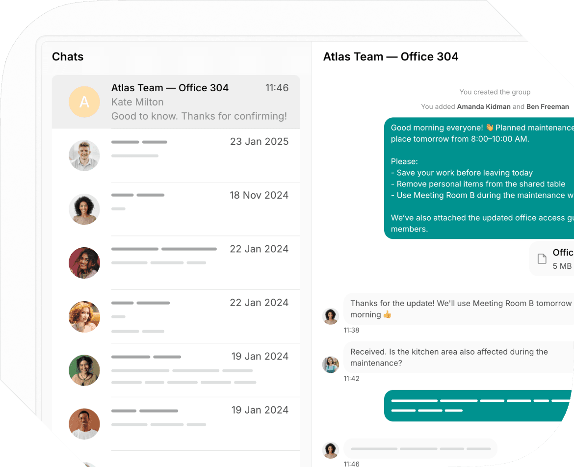 Chats on Spacebring coworking space management software