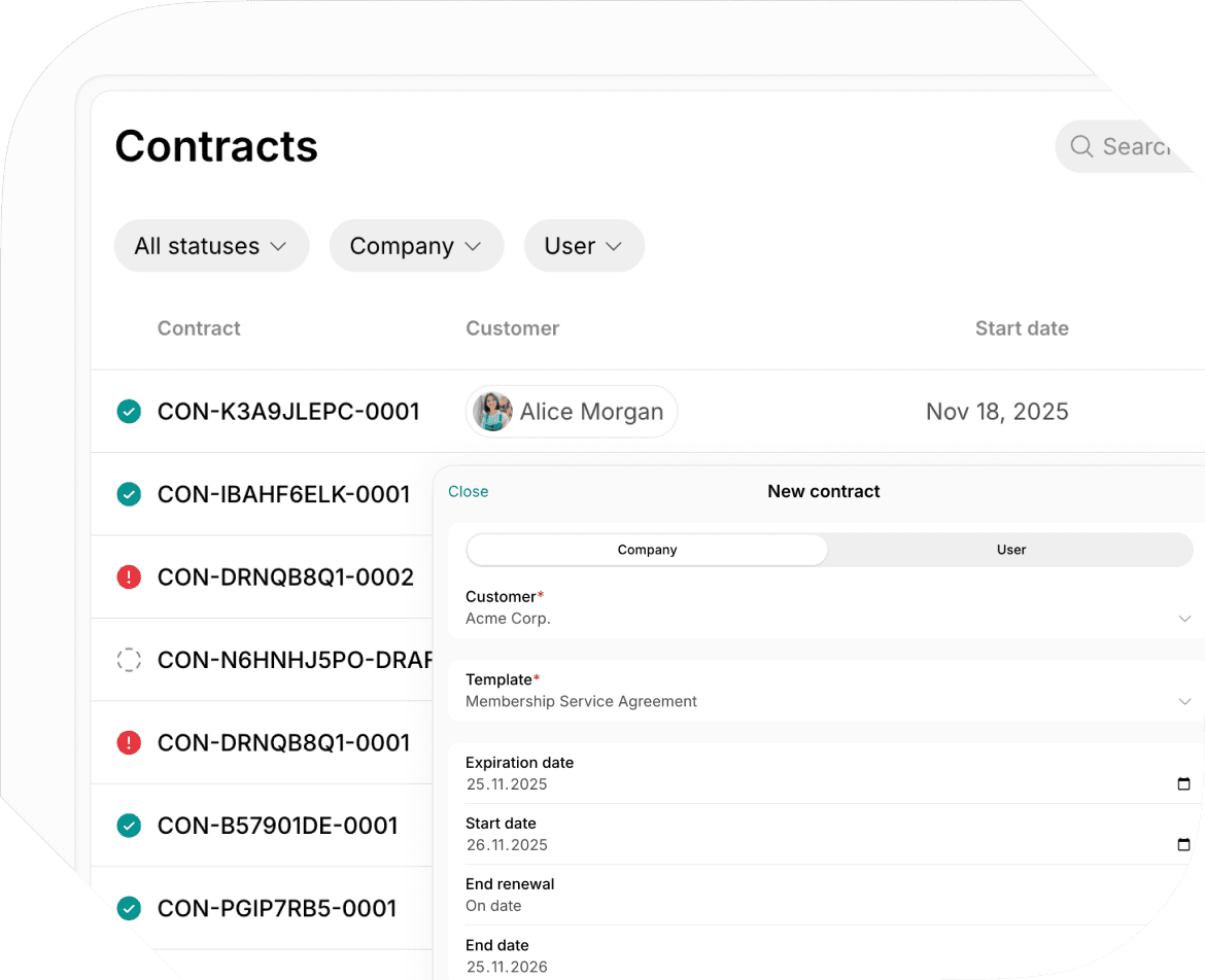 Contracts on Spacebring coworking space management software