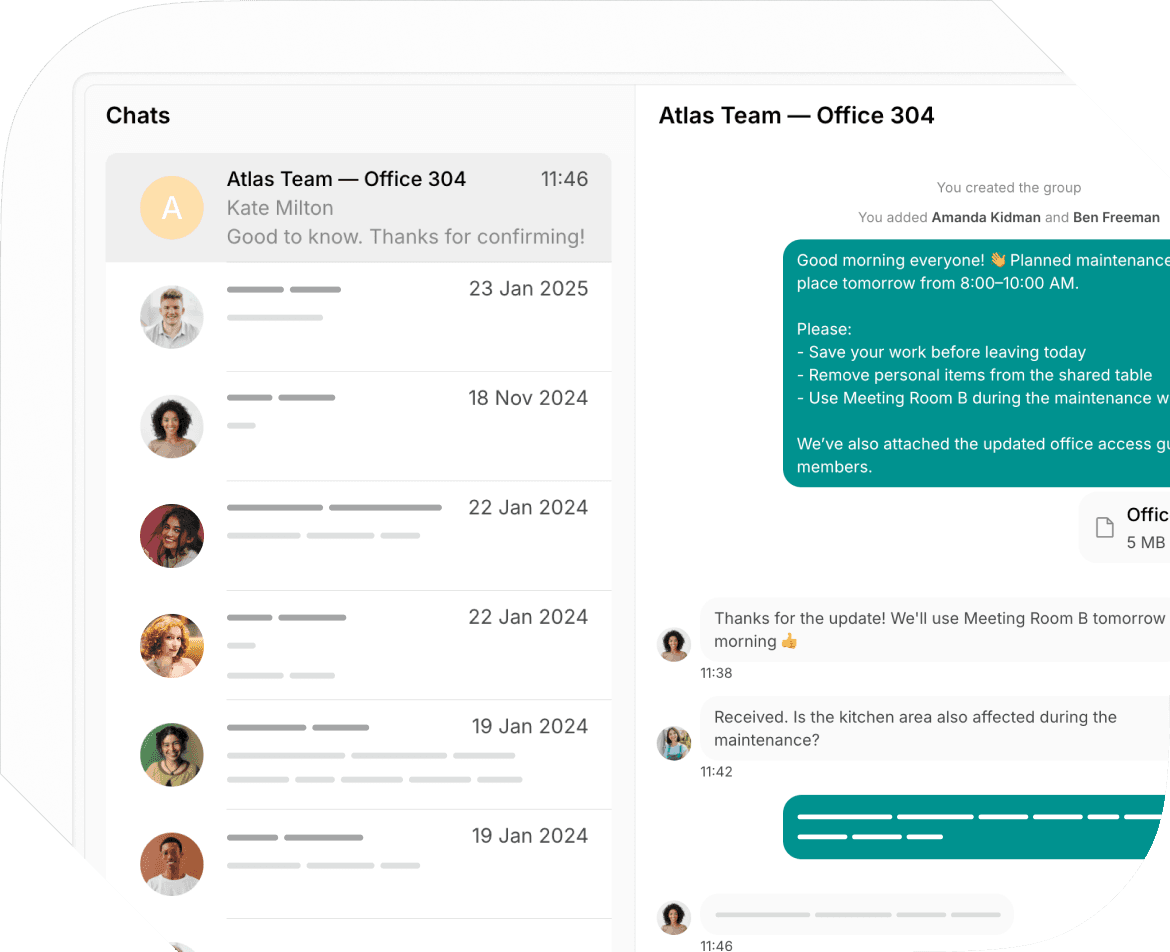 Direct and group chats in Spacebring