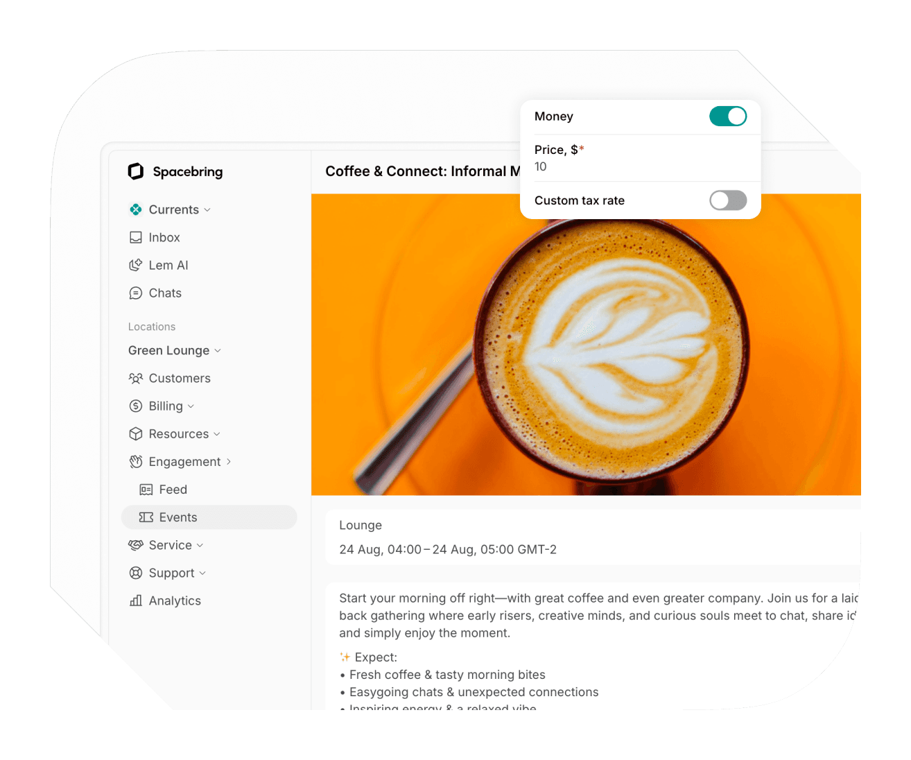 Creating and managing events in Spacebring
