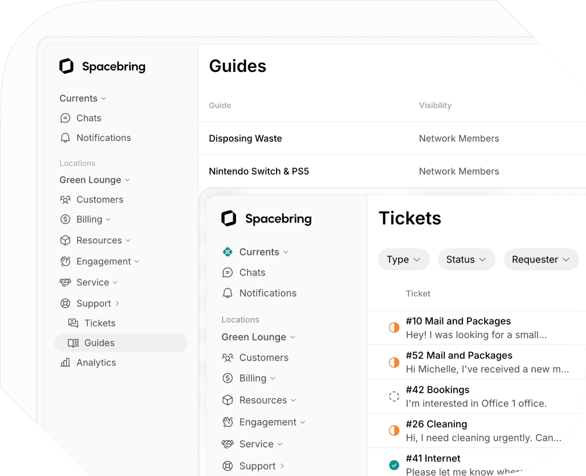 Member support inside coworking space management software