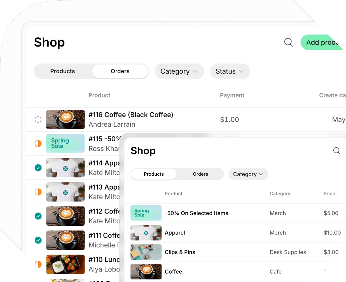 Online shop inside coworking space management software
